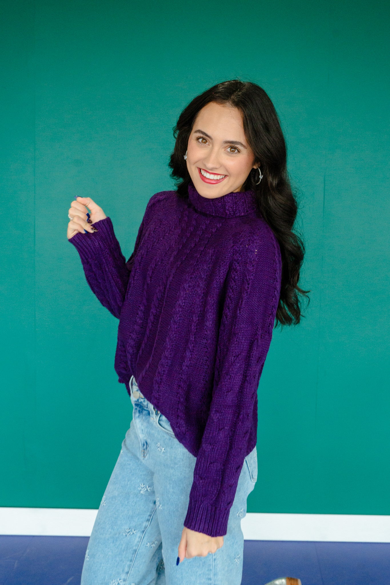 Eloise Knit Turtleneck Sweater - Purple