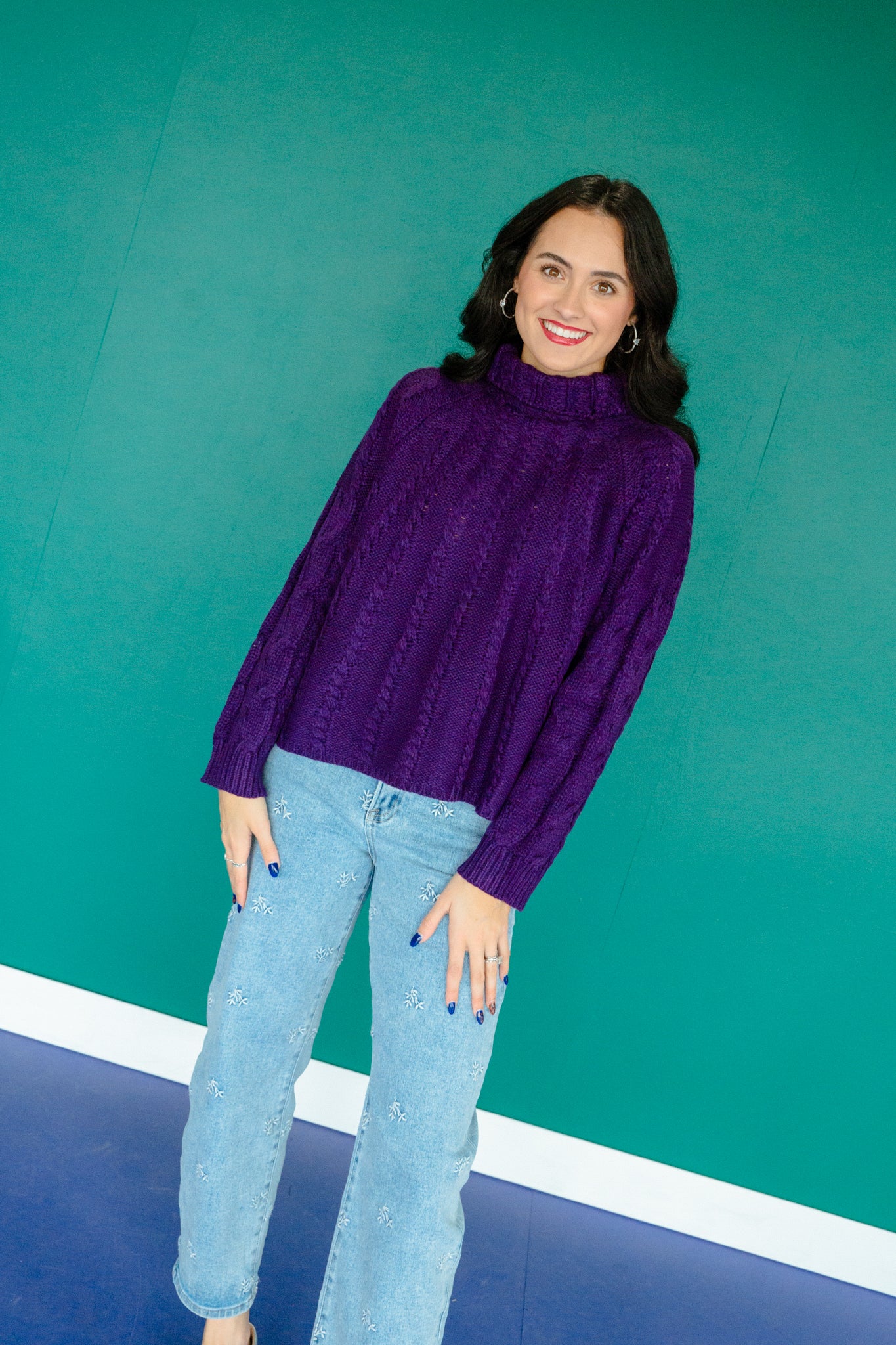 Eloise Knit Turtleneck Sweater - Purple