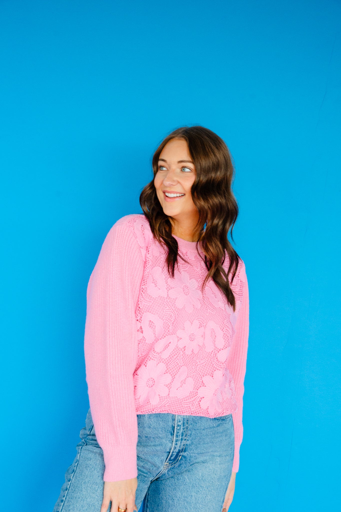 Allie Lace Detail Sweater - Clover