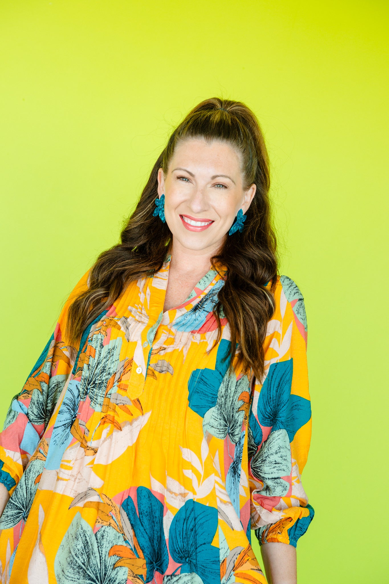 Francine Printed Mini Dress - Mustard + Kingfisher