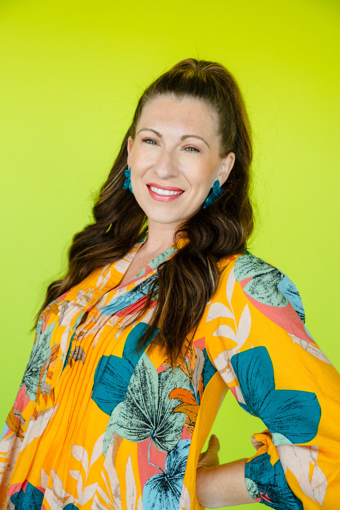 Francine Printed Mini Dress - Mustard + Kingfisher