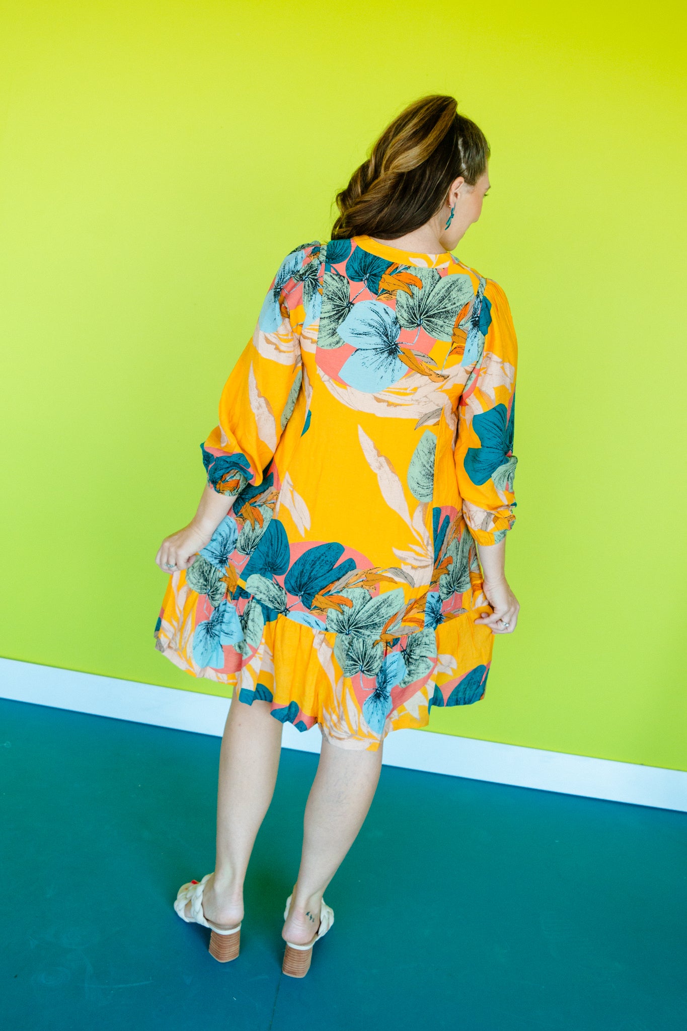 Francine Printed Mini Dress - Mustard + Kingfisher