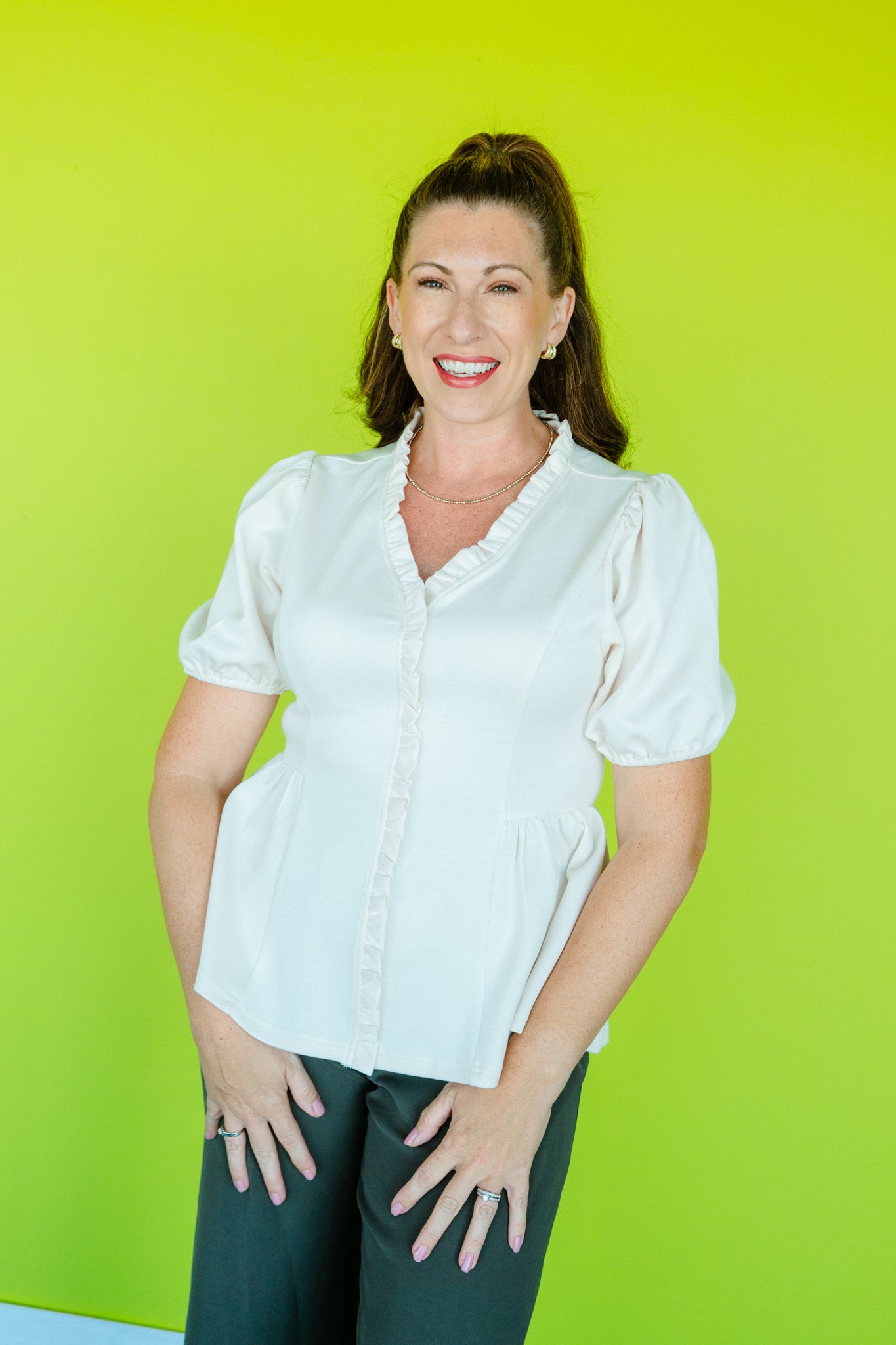 Georgie Ruffle Blouse - Oatmeal