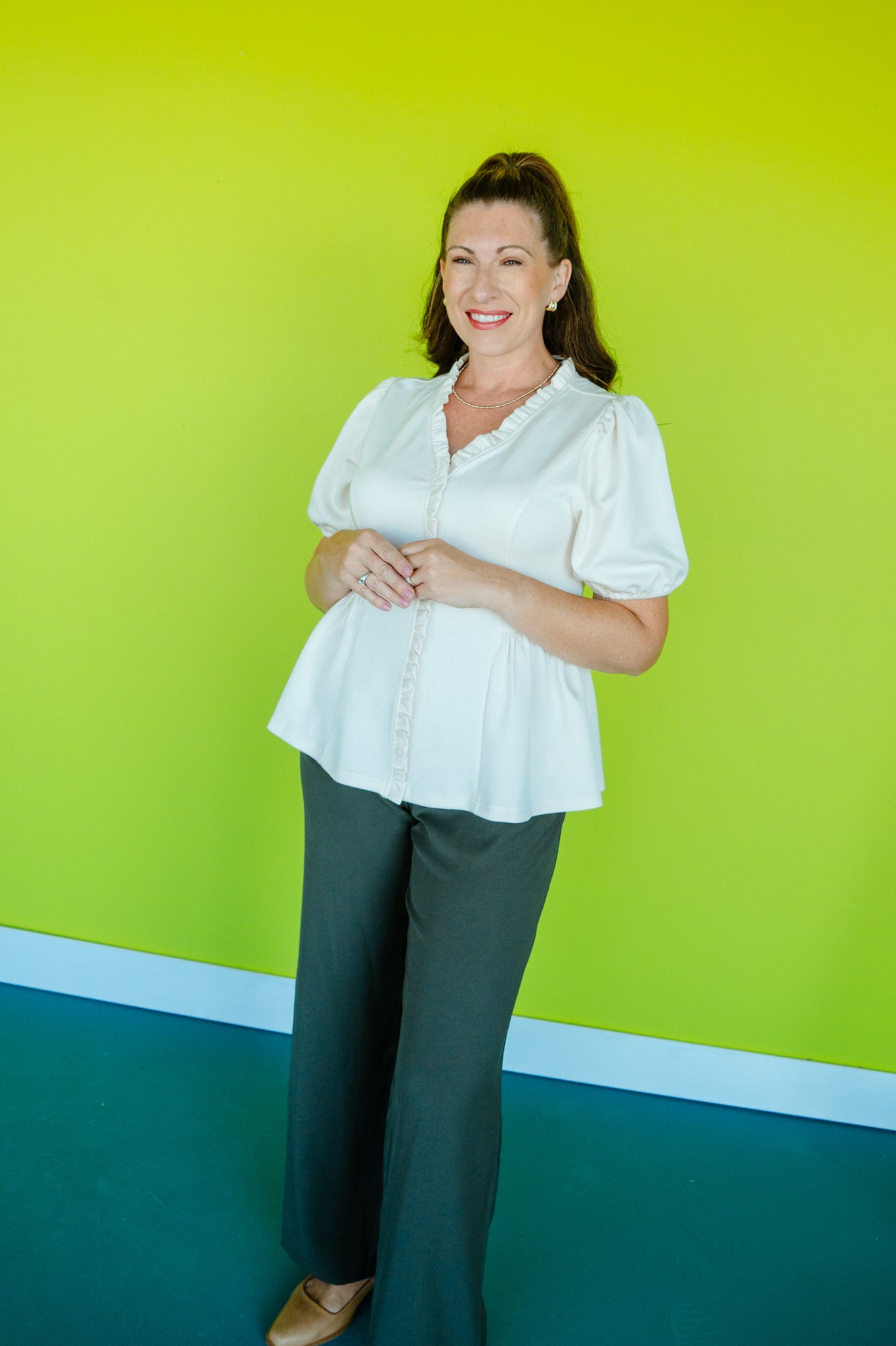 Georgie Ruffle Blouse - Oatmeal