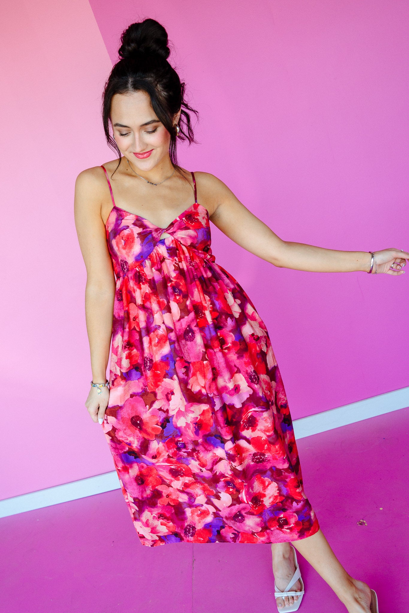 Shore Thing Floral Midi Dress - Fuchsia + Raspberry + Purple