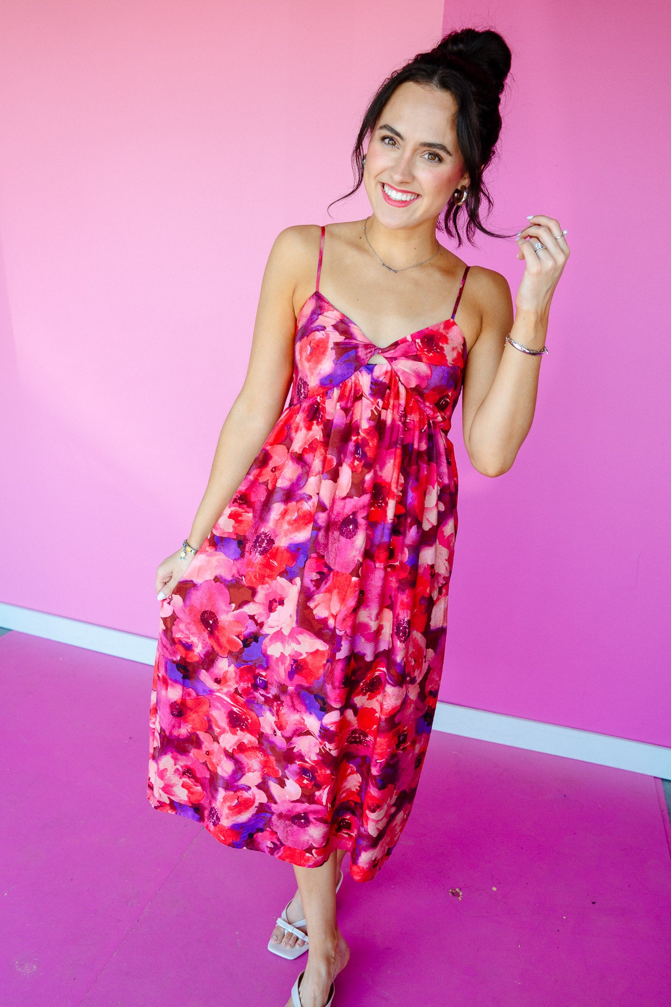 Shore Thing Floral Midi Dress - Fuchsia + Raspberry + Purple