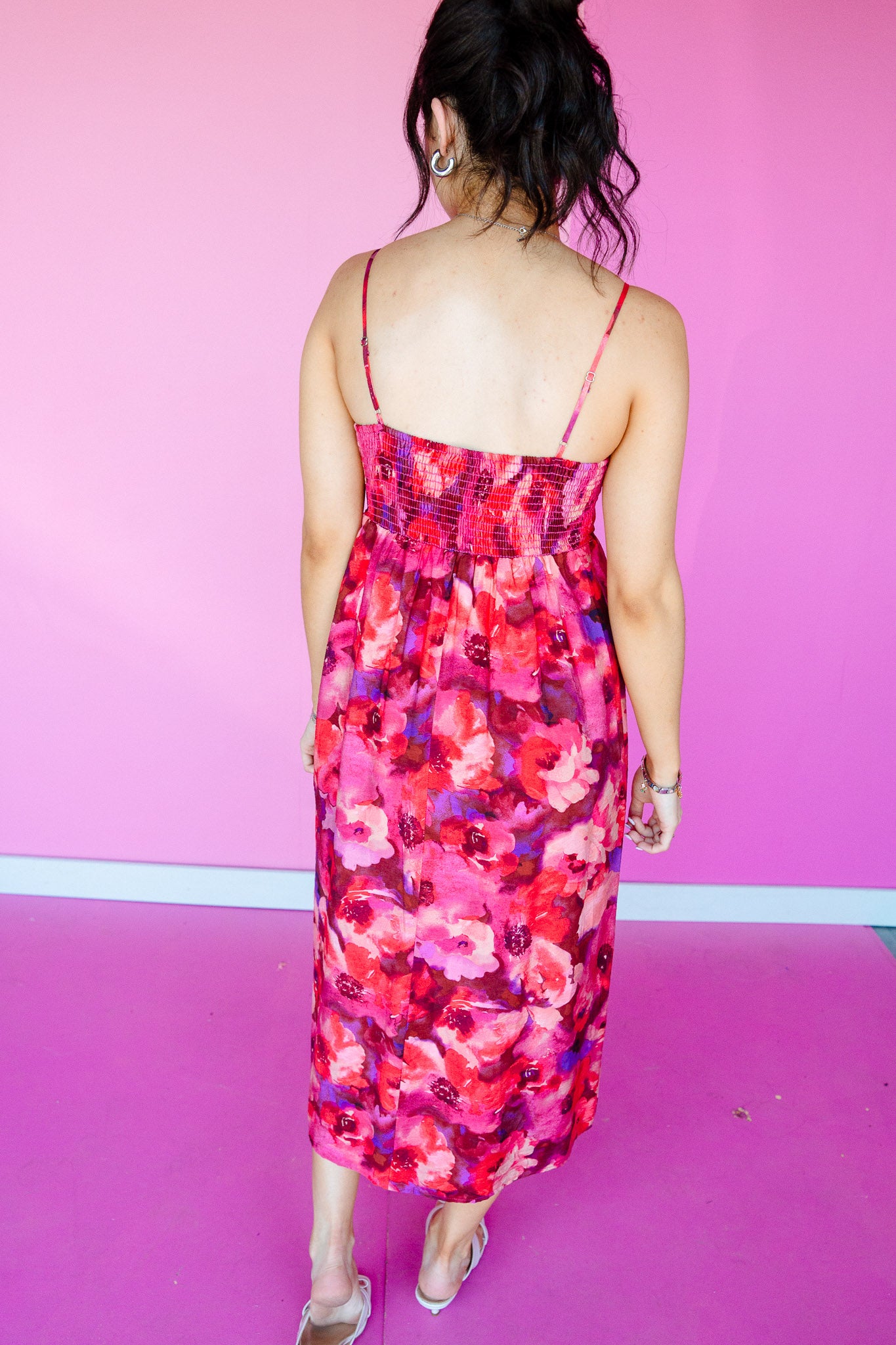 Shore Thing Floral Midi Dress - Fuchsia + Raspberry + Purple