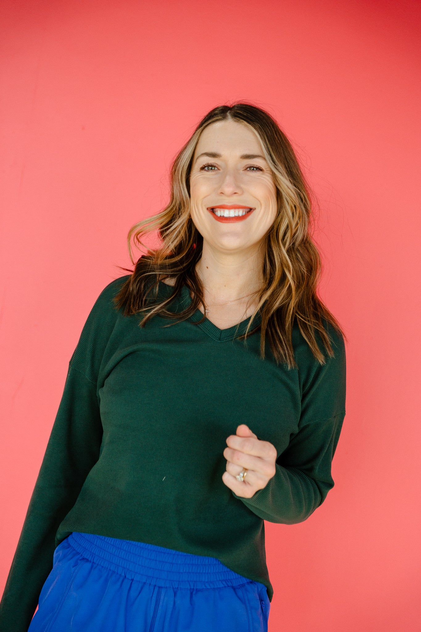 Alesha Brushed Thermal Top - Pine/Forest Green