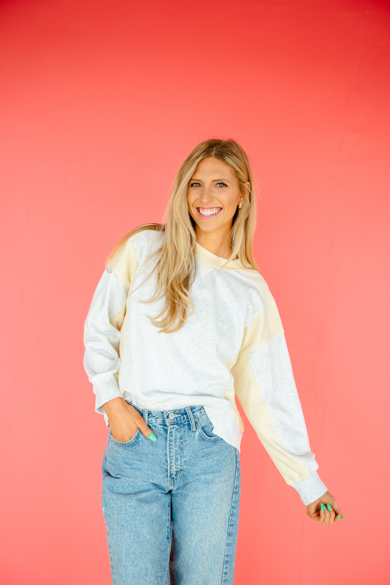 Courtney Color Block Sweatshirt - Dove Grey + Butter