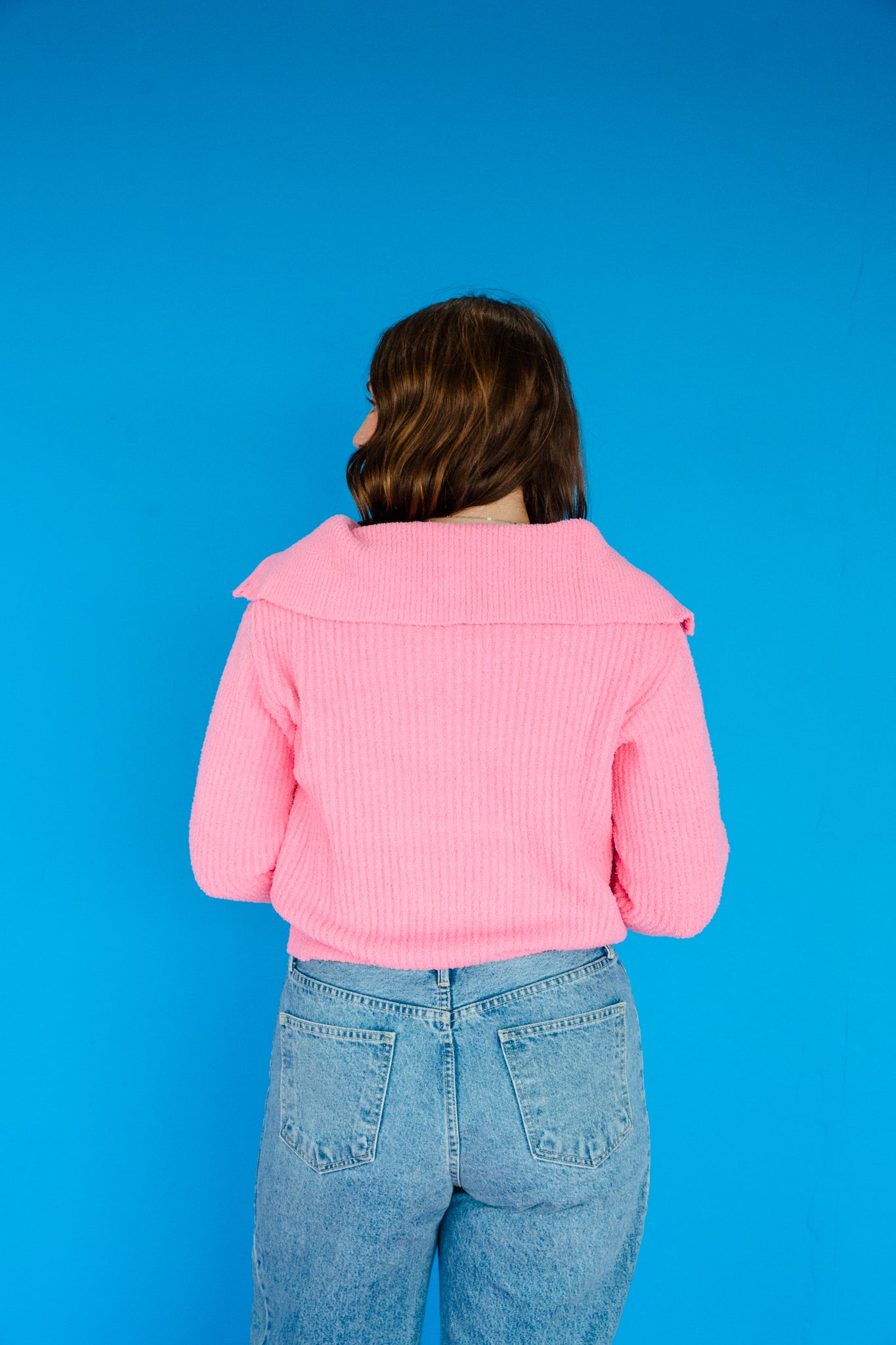 Sable Plush Quarter Zip Sweater - Rose/Shocking Pink