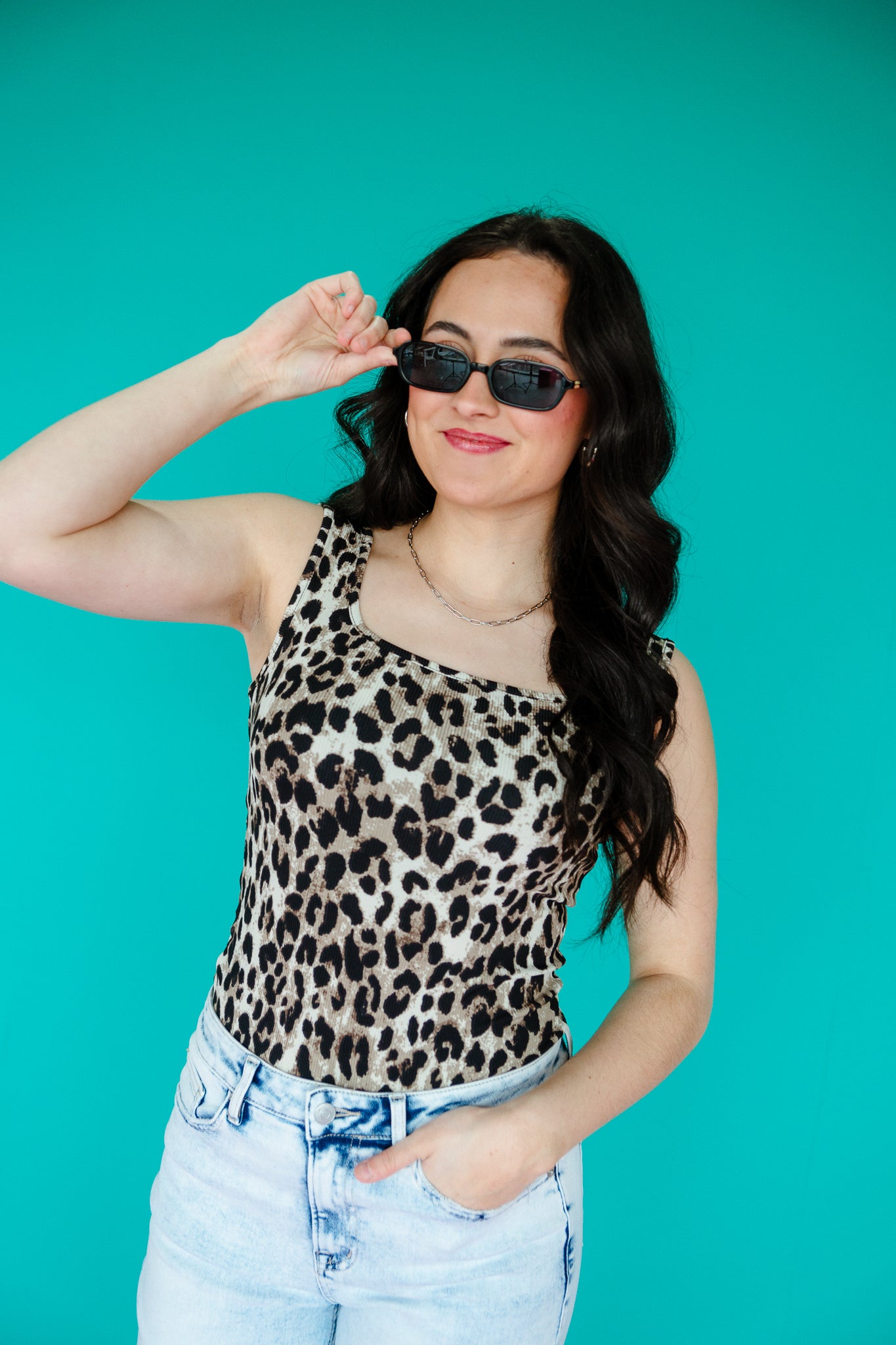 Gracie Leopard Tank - Stone + Black
