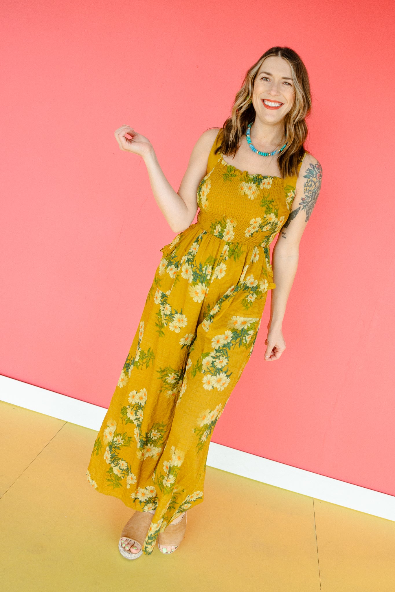 Millie Floral Printed Jumpsuit - Moss + Mustard