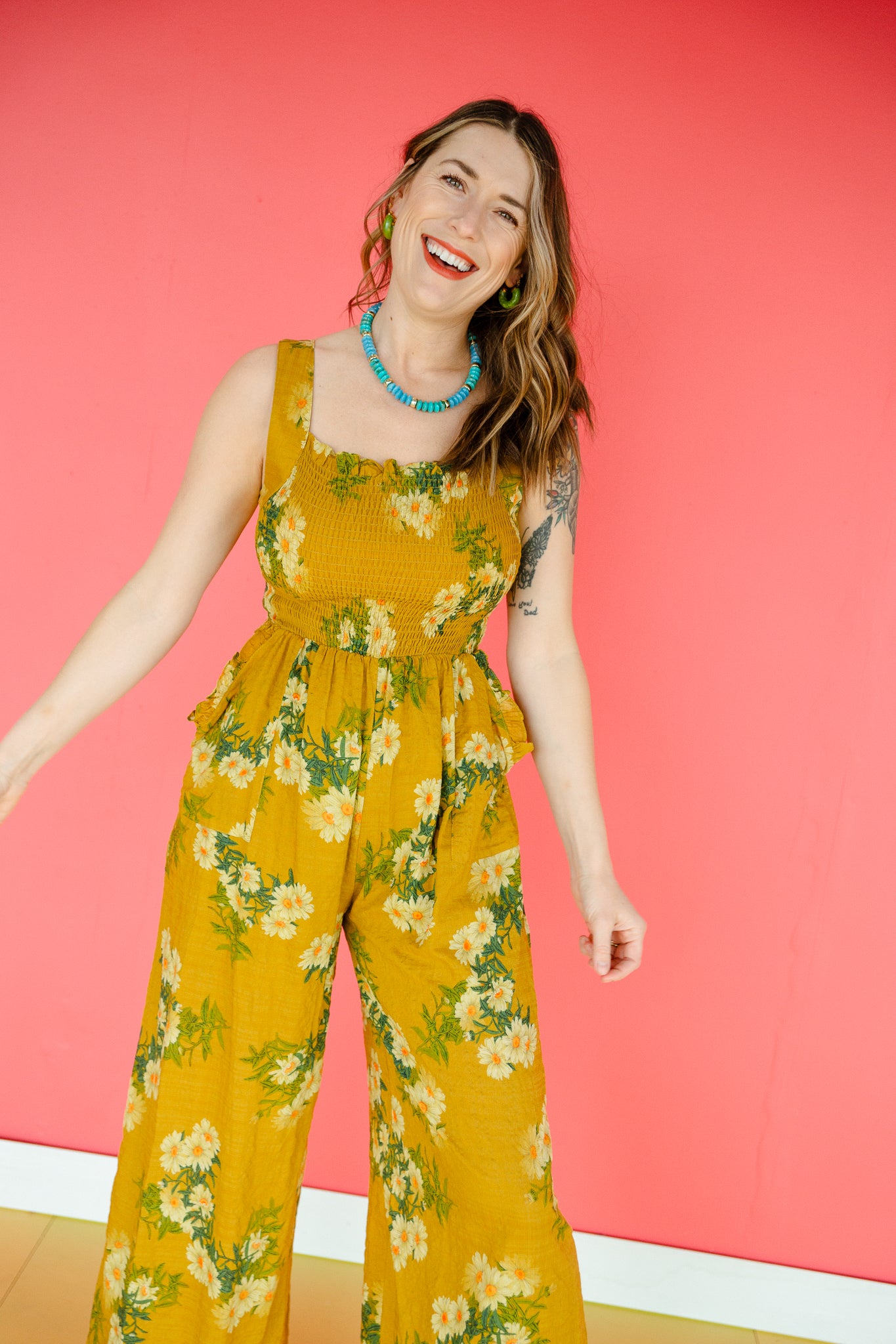 Millie Floral Printed Jumpsuit - Moss + Mustard