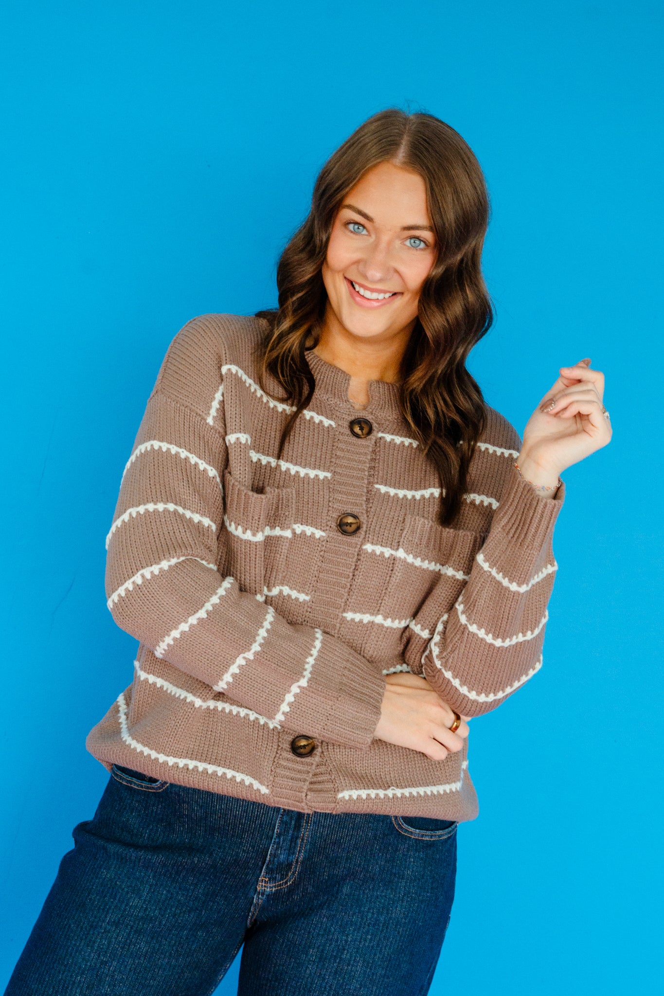 Luna Button Down Cardigan - Rose Brown