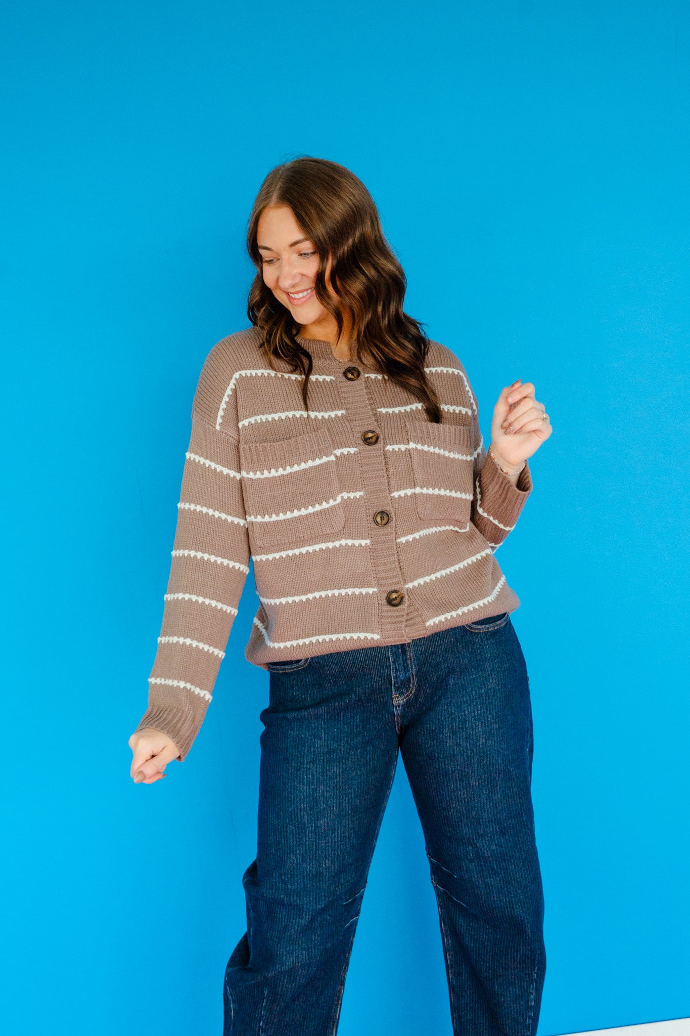 Luna Button Down Cardigan - Rose Brown