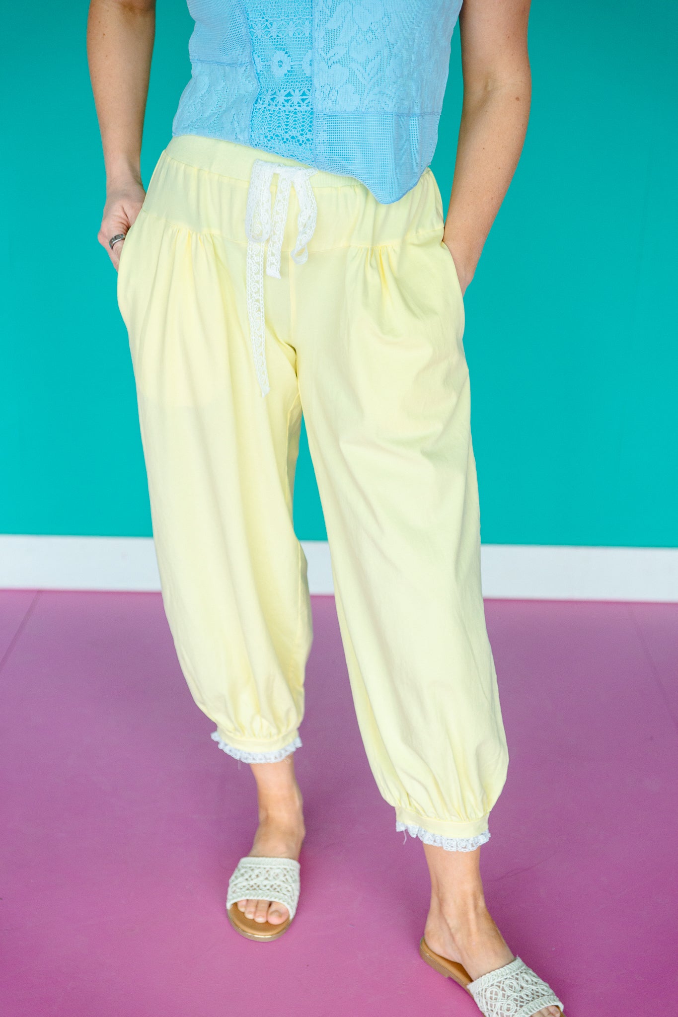 Elsa Lace Detail Joggers - Cool Yellow