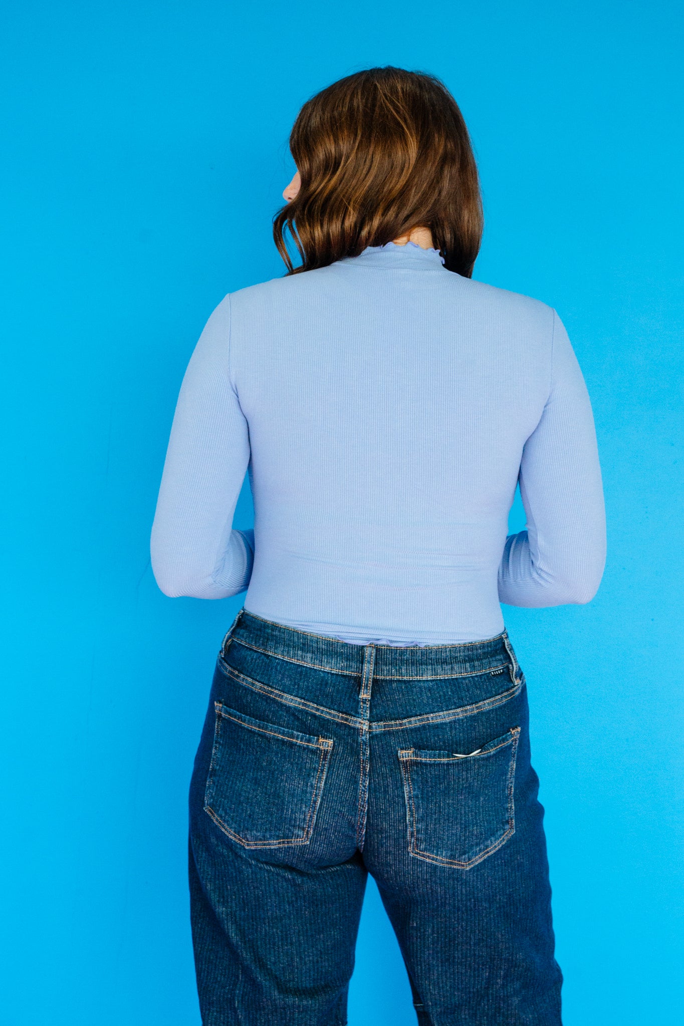 Anna Lettuce Trim Ribbed Top - Soft Hyacinth