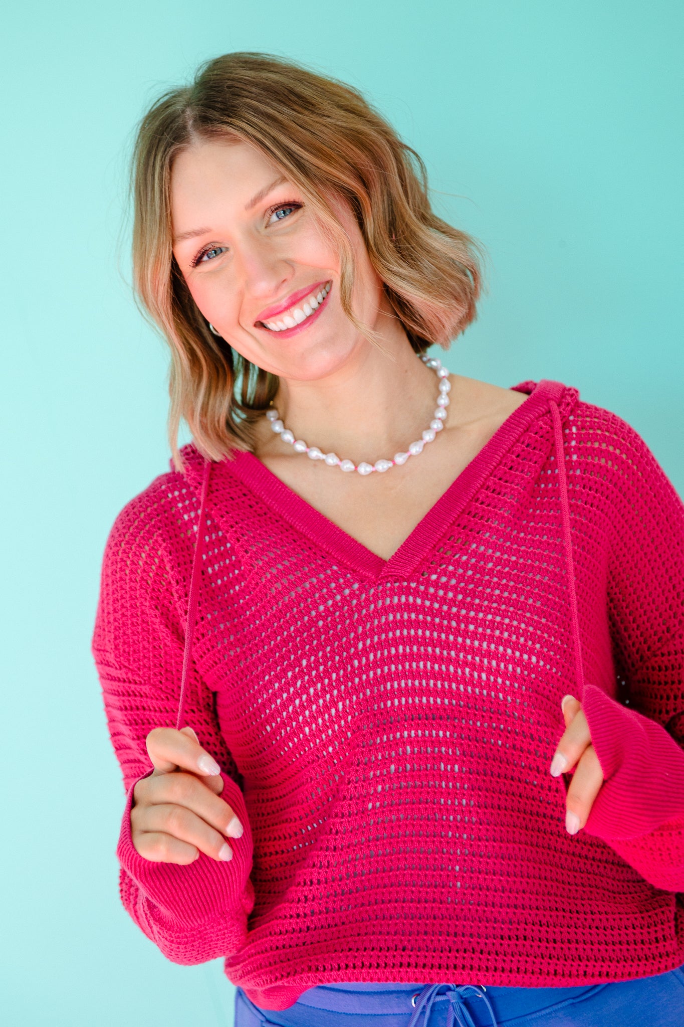 Vivian Crochet Hoodie and Short Set - Berry