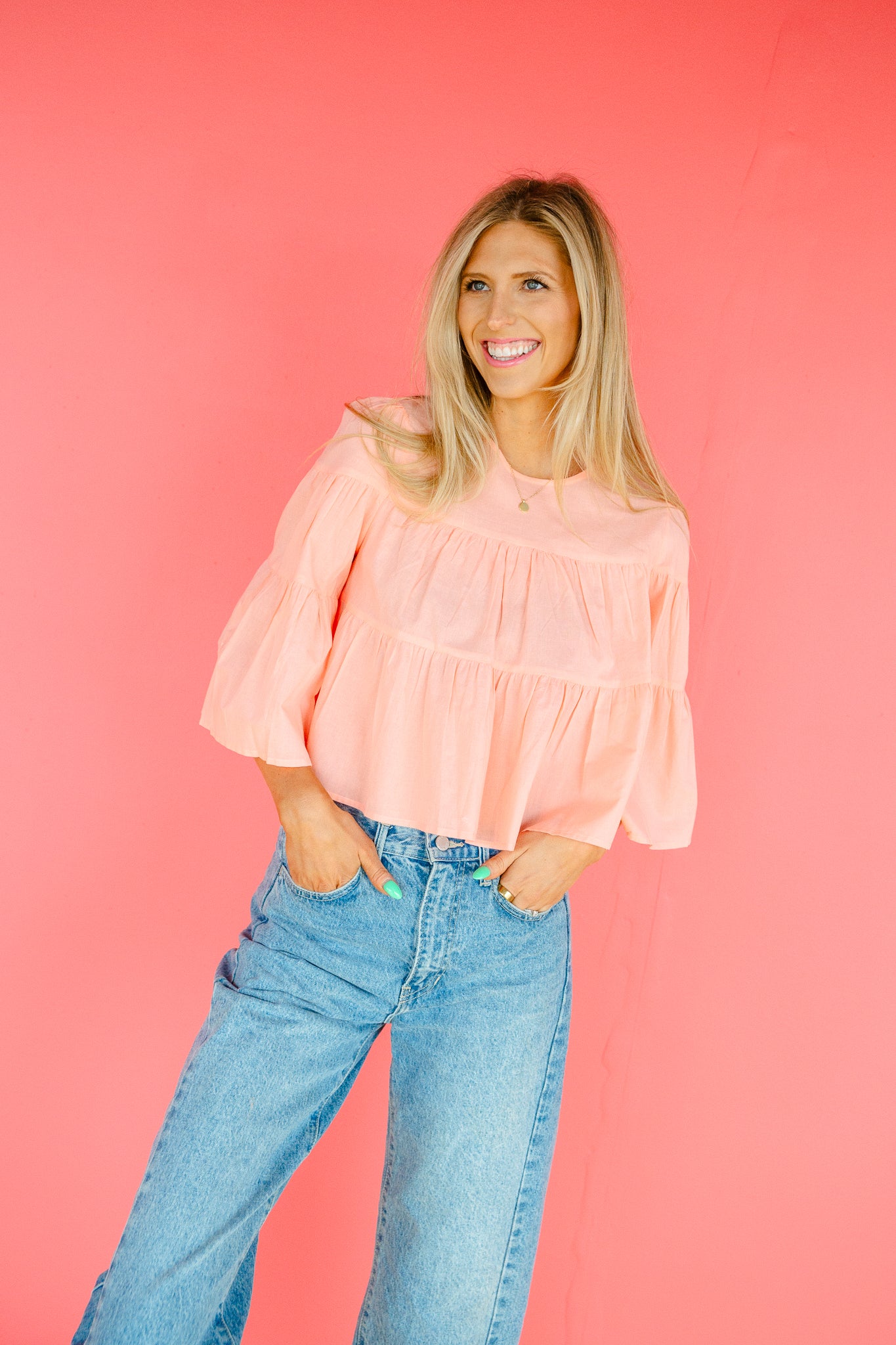 Sloane Tiered Blouse - Light Coral