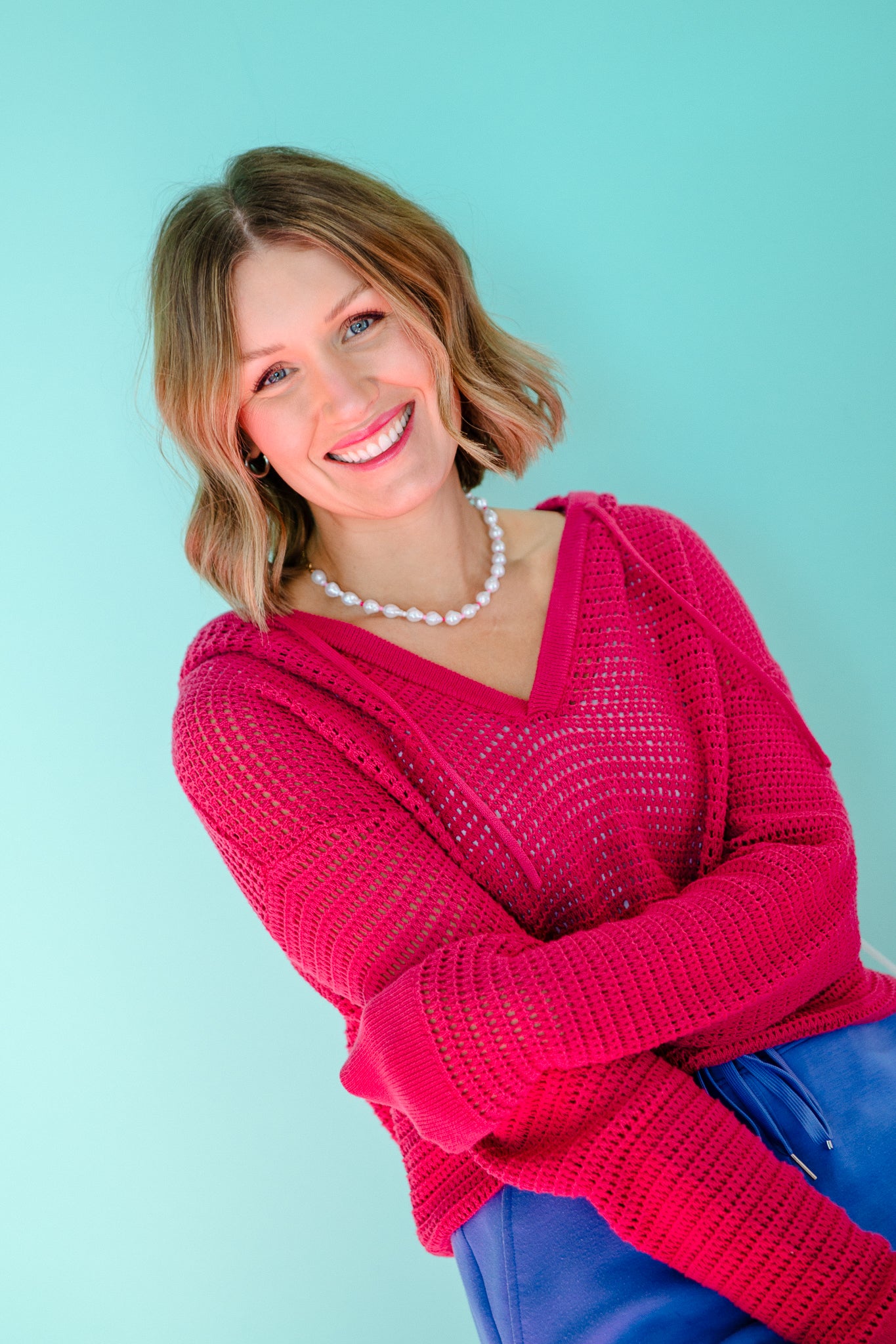 Vivian Crochet Hoodie and Short Set - Berry