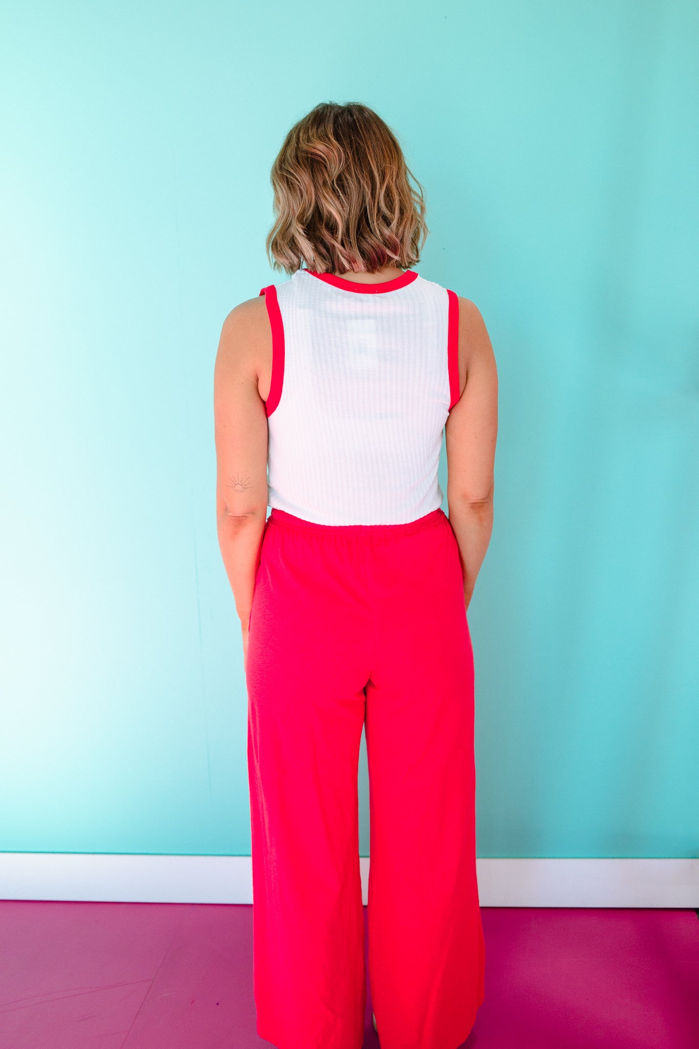 Feah V-Neck Tank - True Red + Soft White