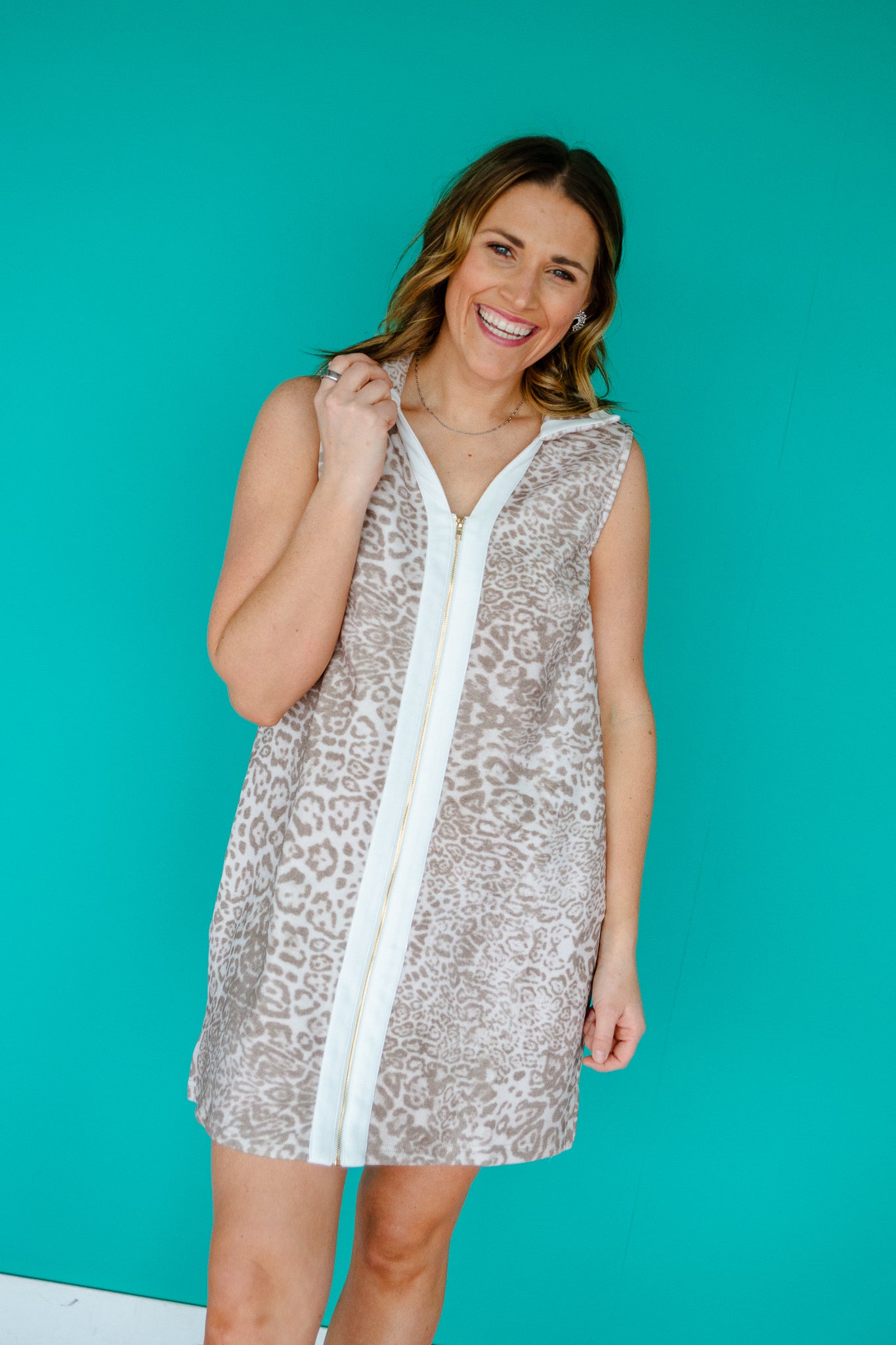 Camden Leopard Print Mini Dress - Mushroom