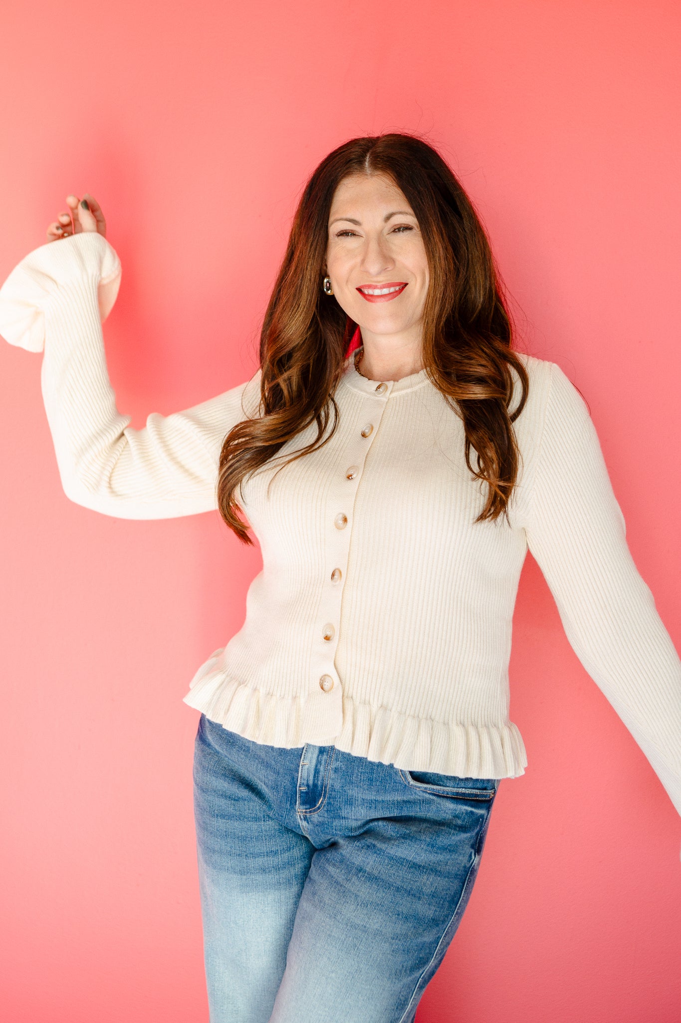 Caitlyn Ribbed Ruffle Hem Cardigan