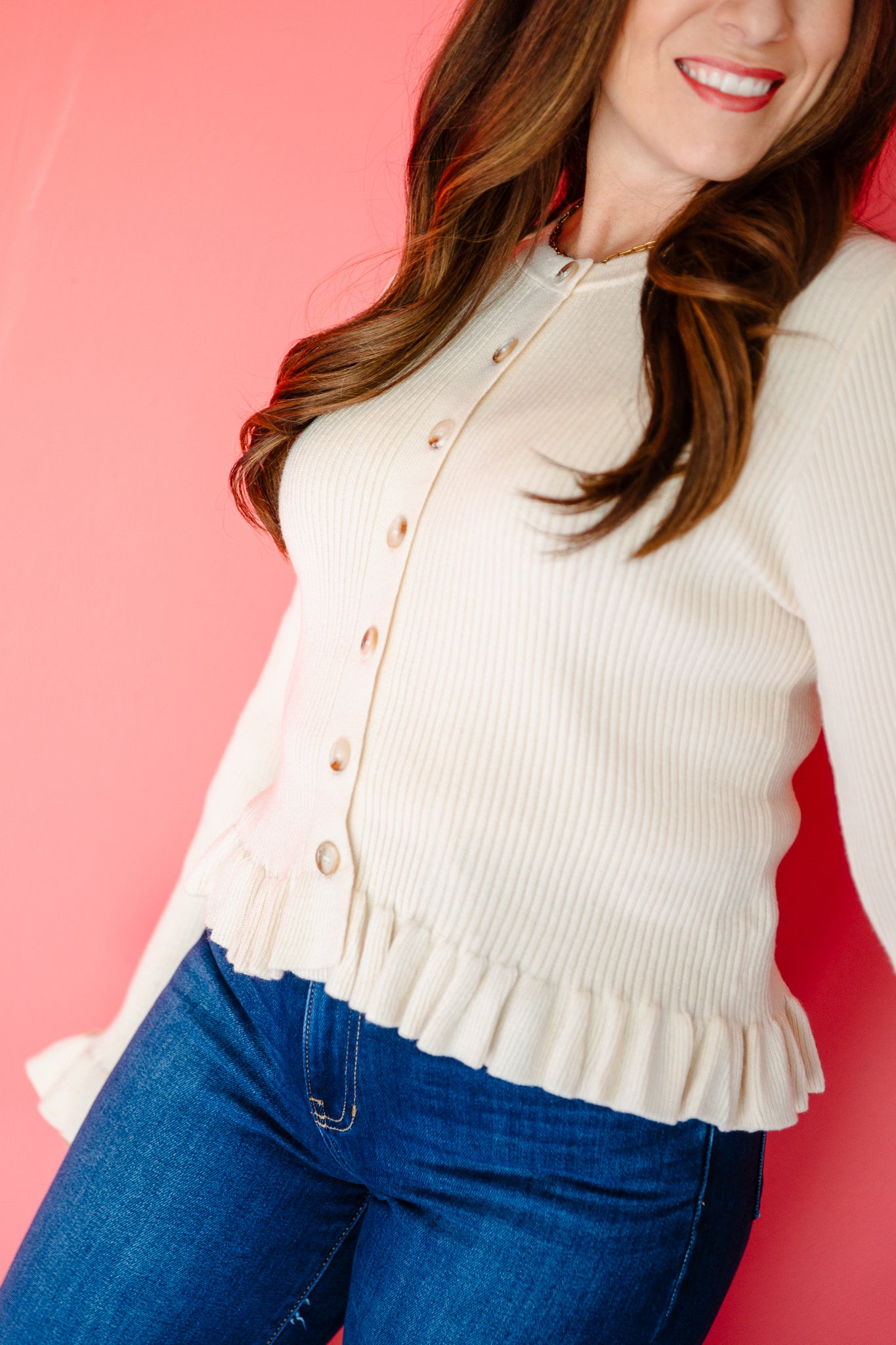 Caitlyn Ribbed Ruffle Hem Cardigan