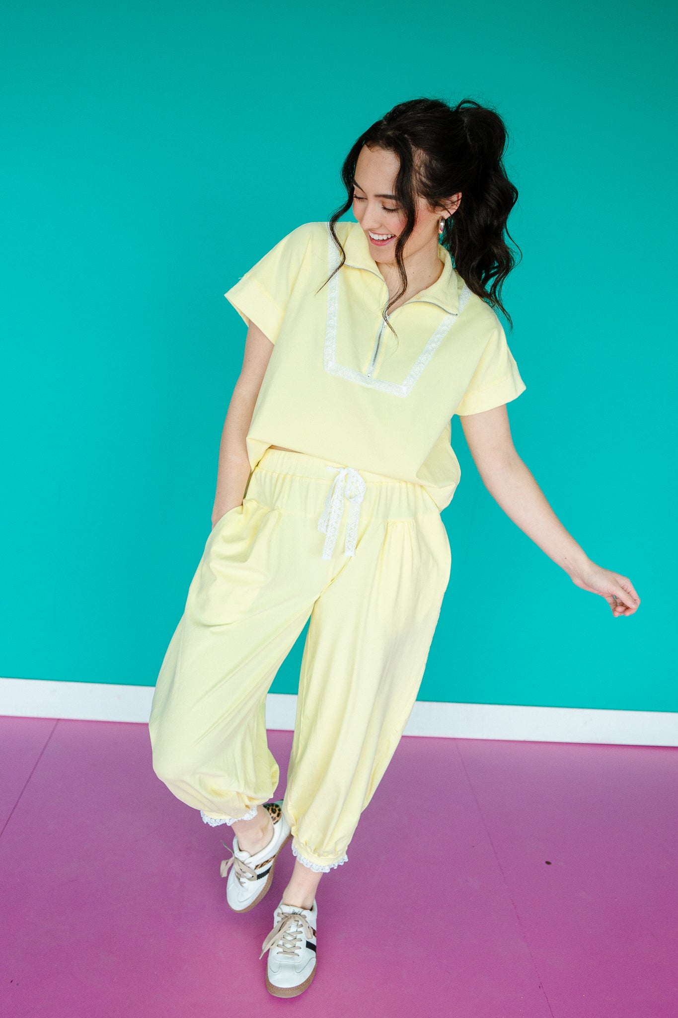 Elsa Lace Detail Joggers - Cool Yellow