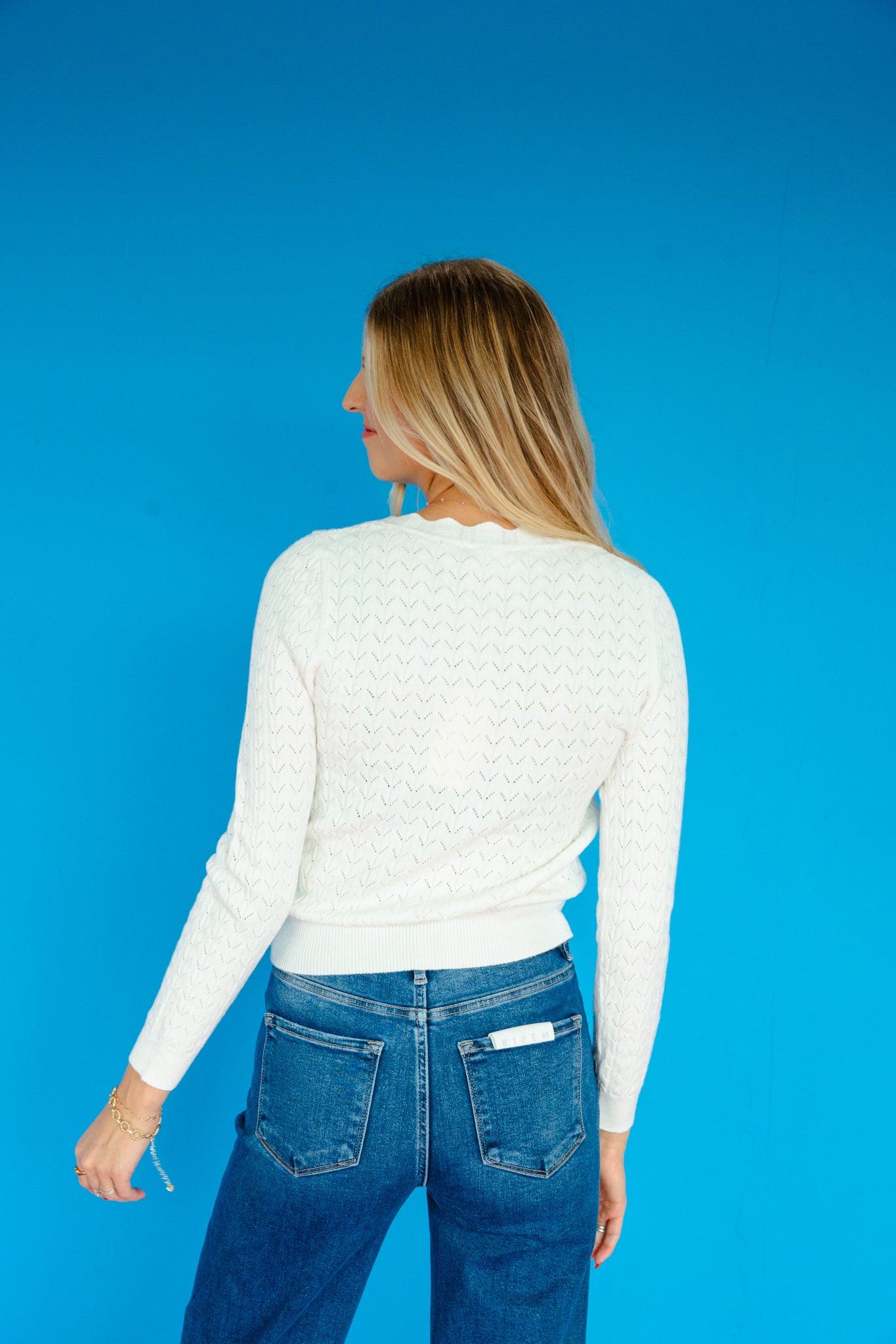 [Defect Sale] Sonnet V-Neck Pointelle Sweater - MED