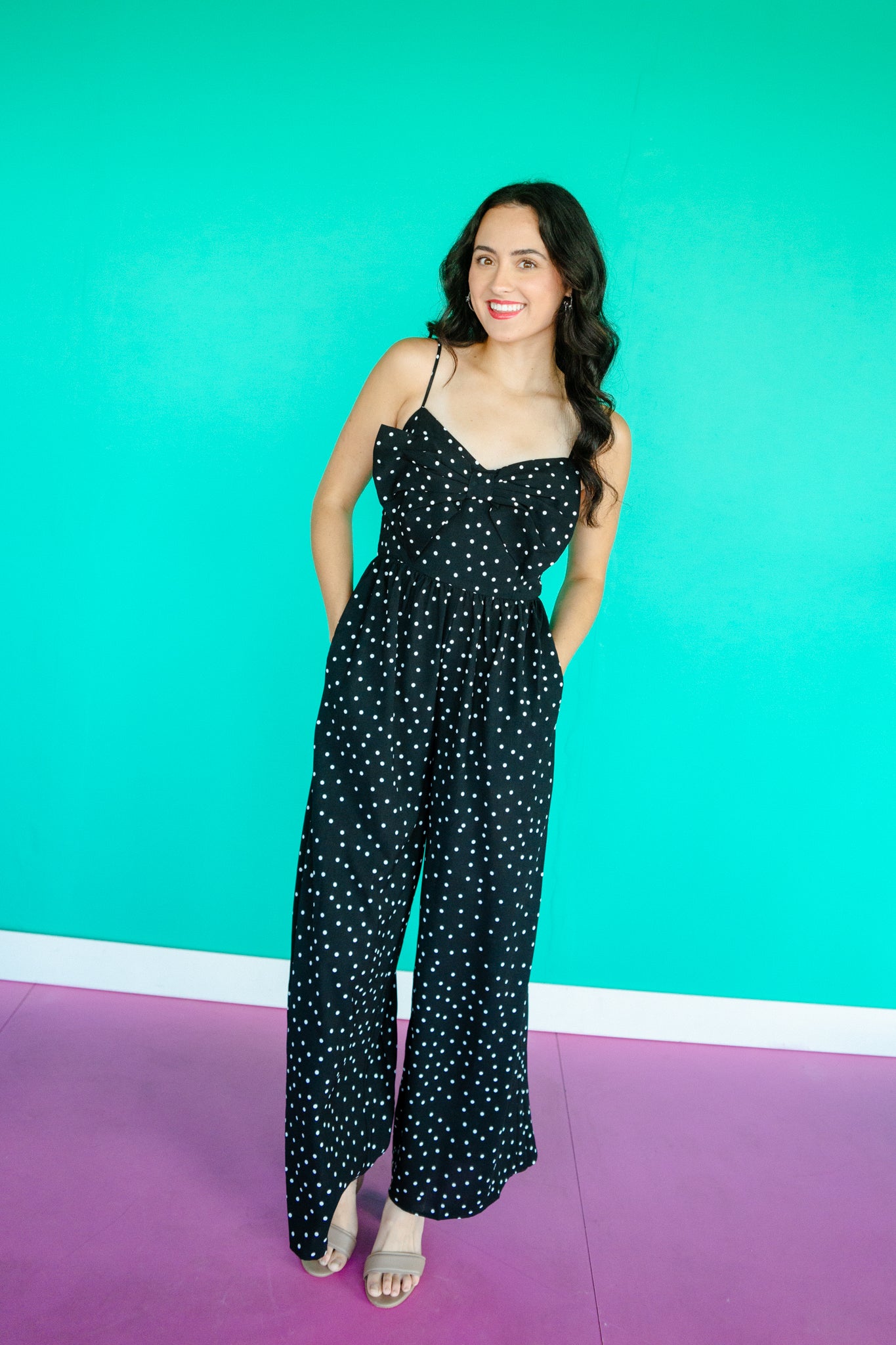 Santa Maria Polka Dot Jumpsuit - Black