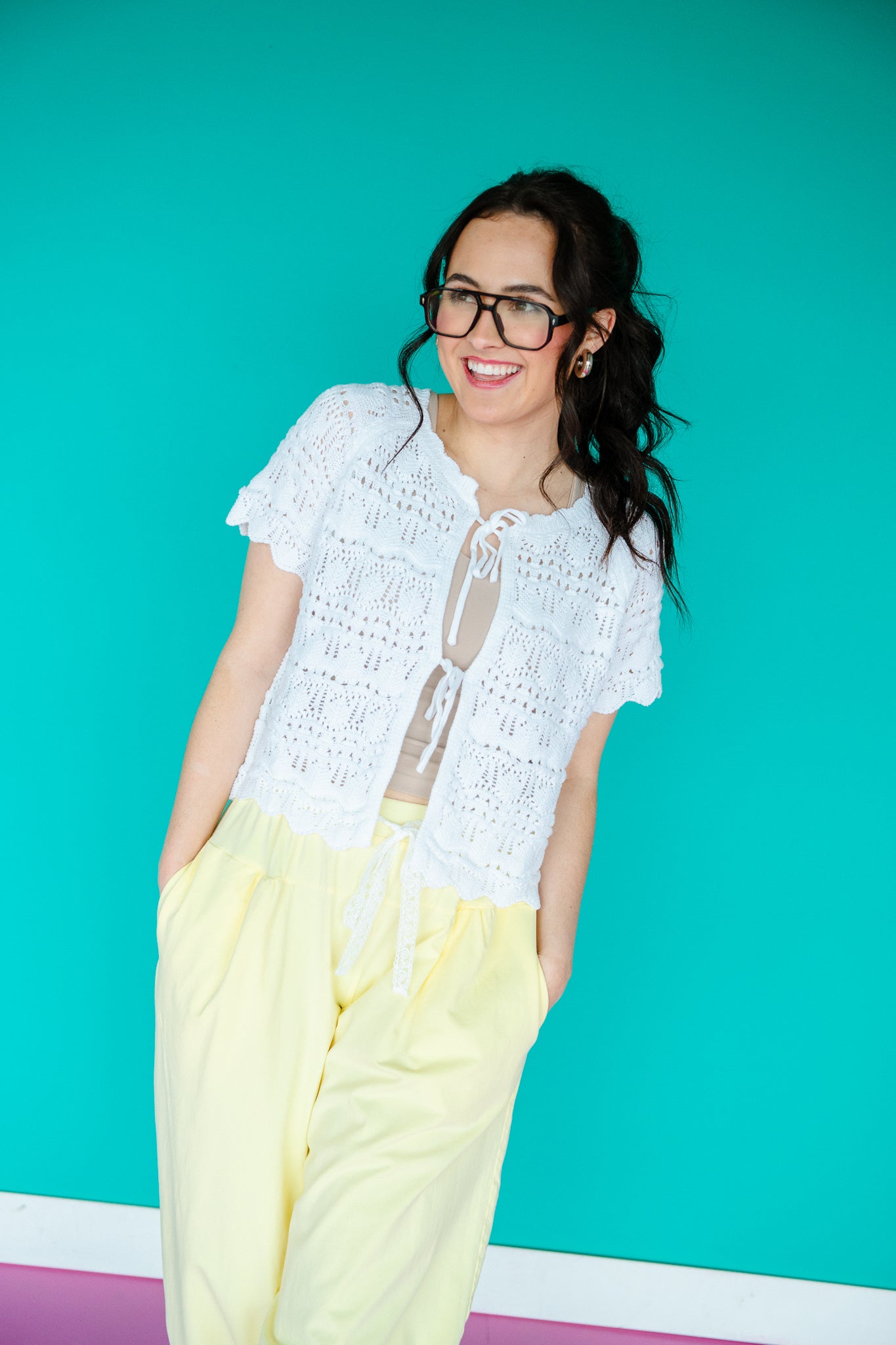 Sutton Tie Front Knit Cardigan - Cool White