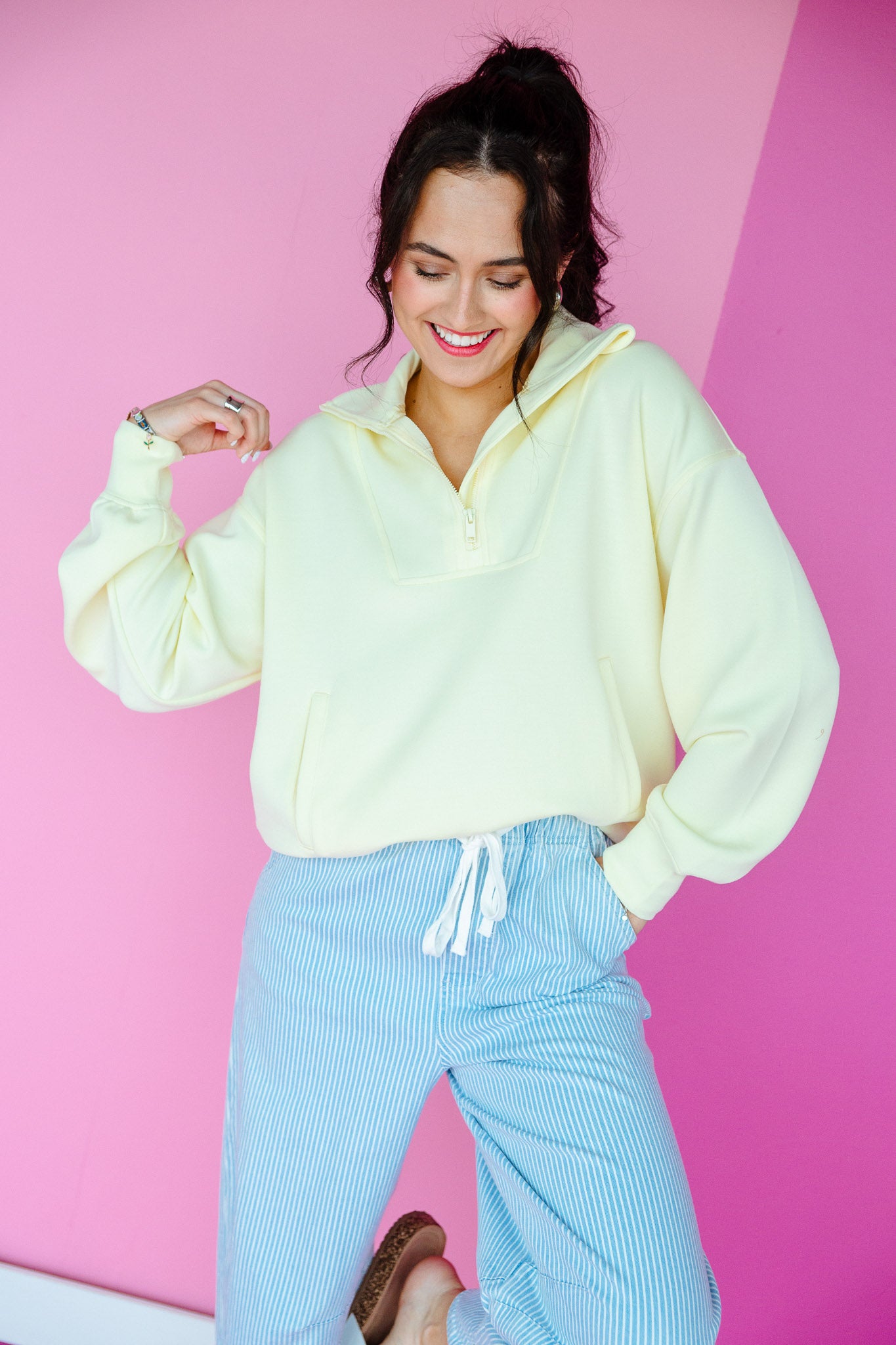 Tracie Mock Neck Pullover - Cool Yellow