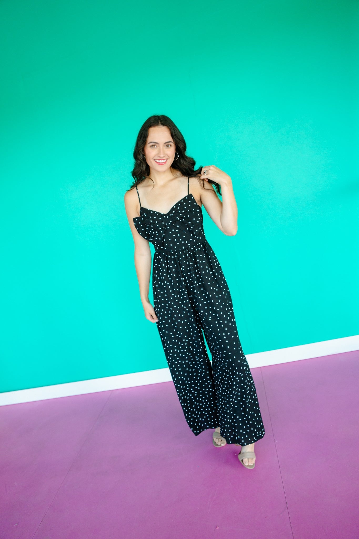 Santa Maria Polka Dot Jumpsuit - Black