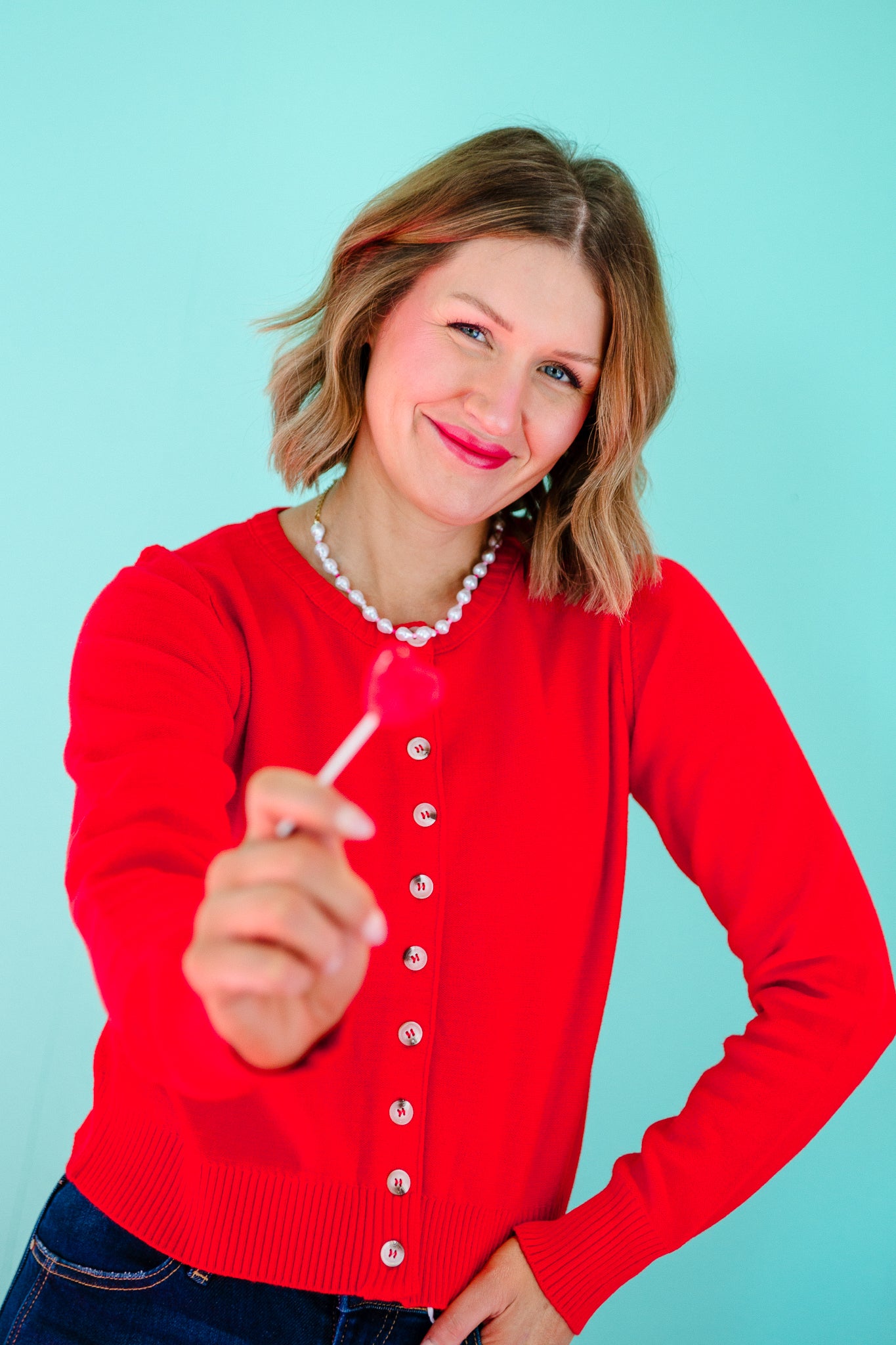 Deena Button Down Cardigan - True Red