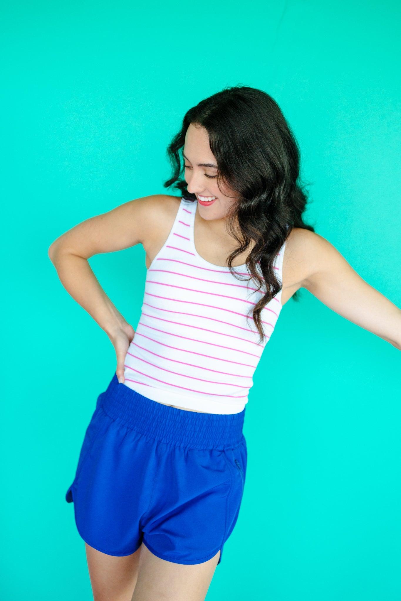 Kellen Seamless Ribbed Tank - Bright White + Fuchsia