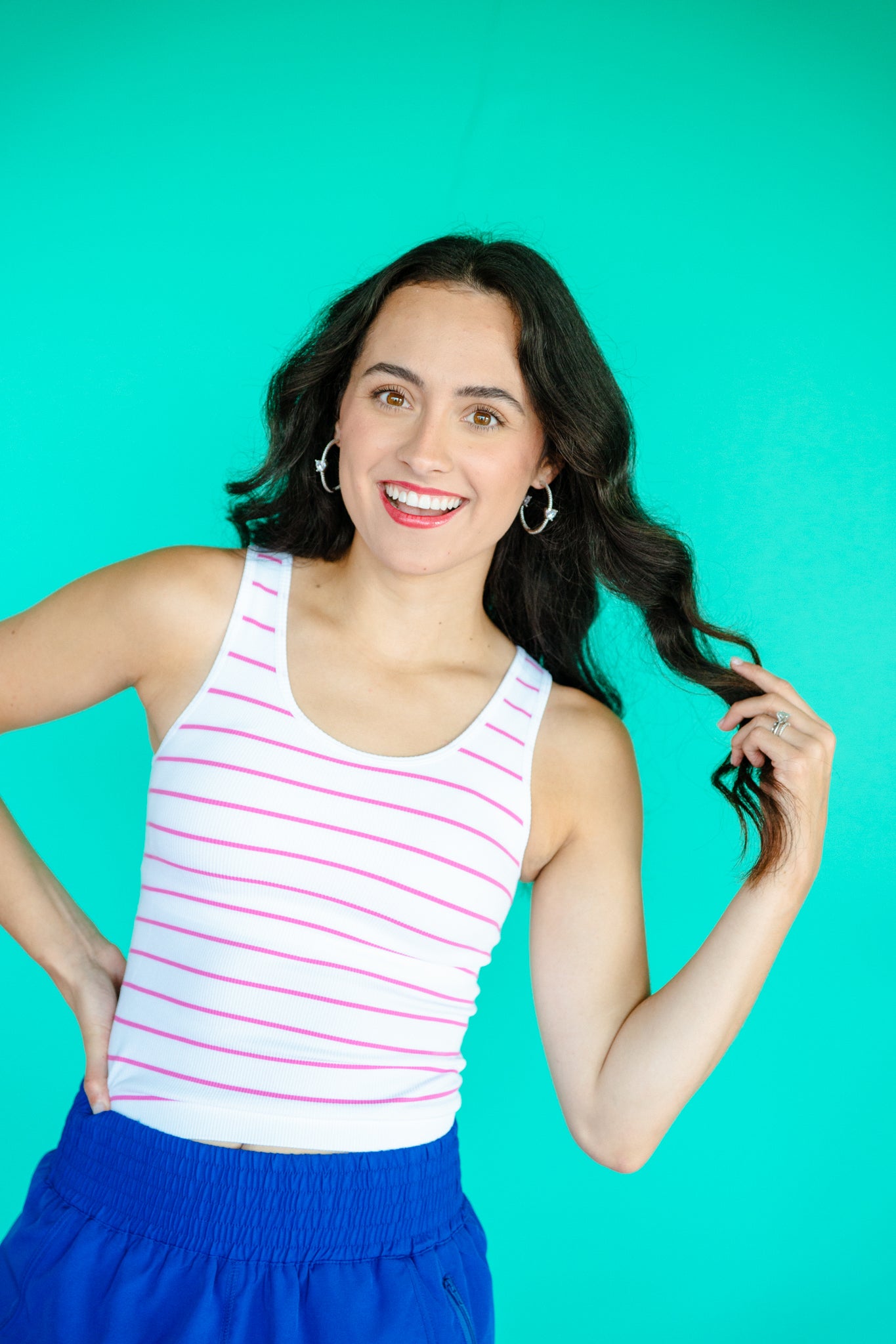 Kellen Seamless Ribbed Tank - Bright White + Fuchsia