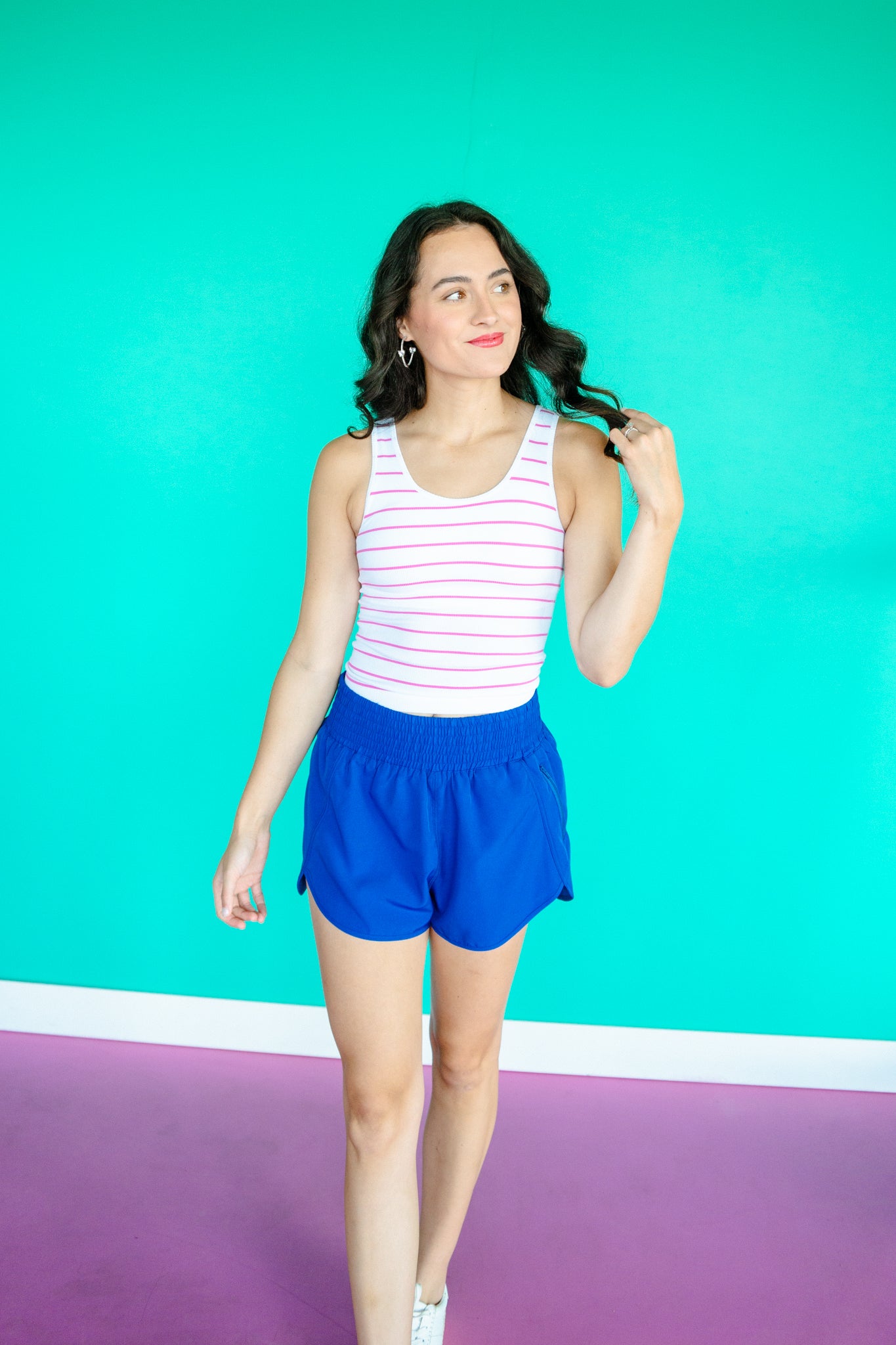 Kellen Seamless Ribbed Tank - Bright White + Fuchsia