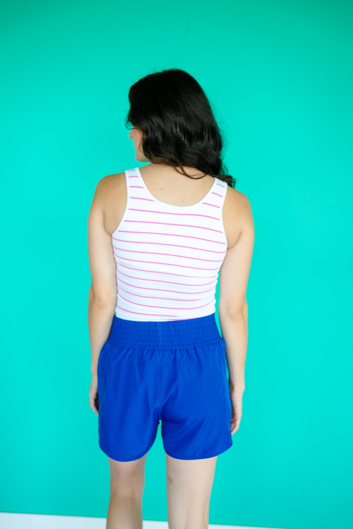 Kellen Seamless Ribbed Tank - Bright White + Fuchsia