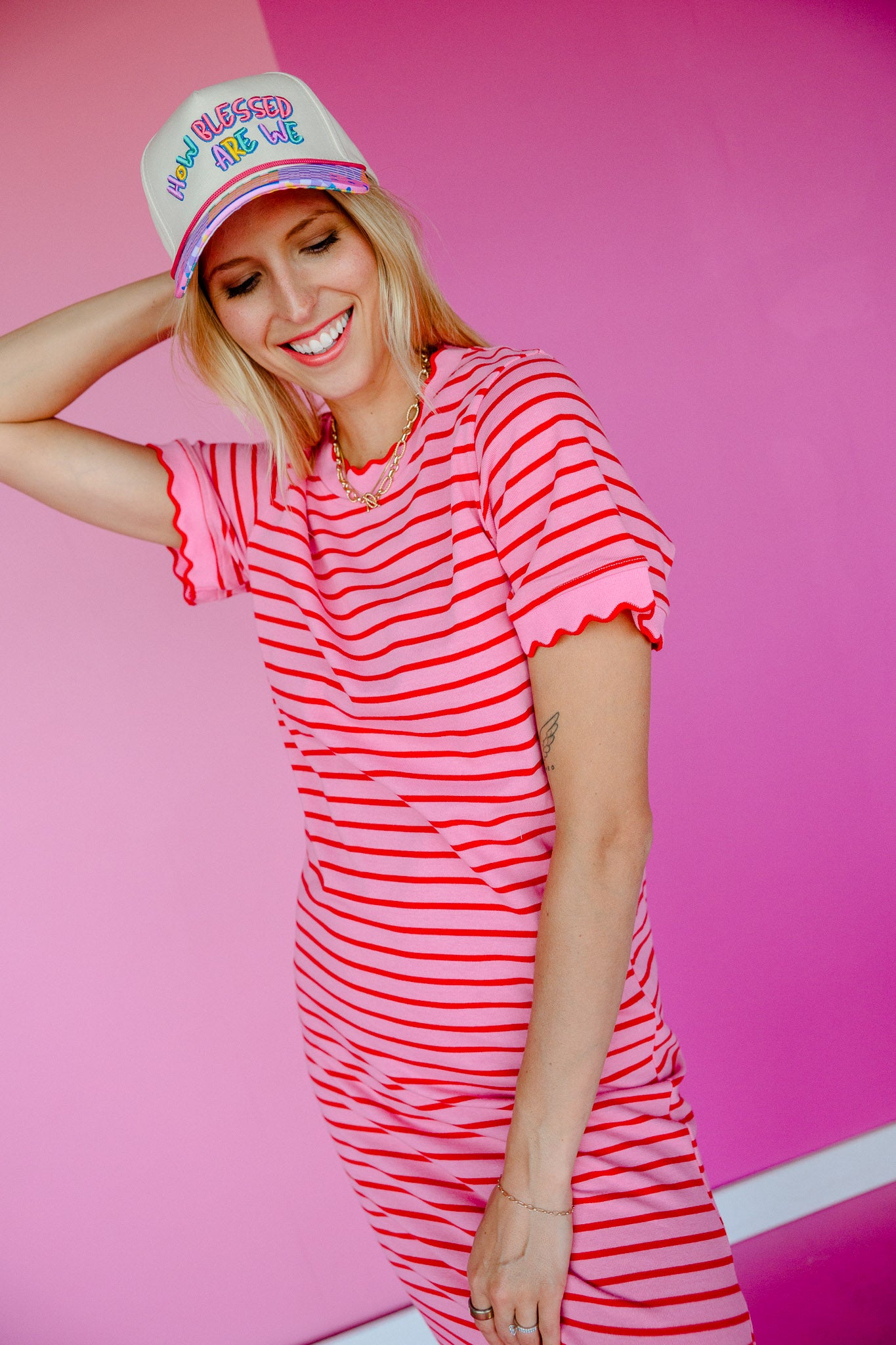 Clancey Striped Maxi Dress- Shocking Pink + True Red