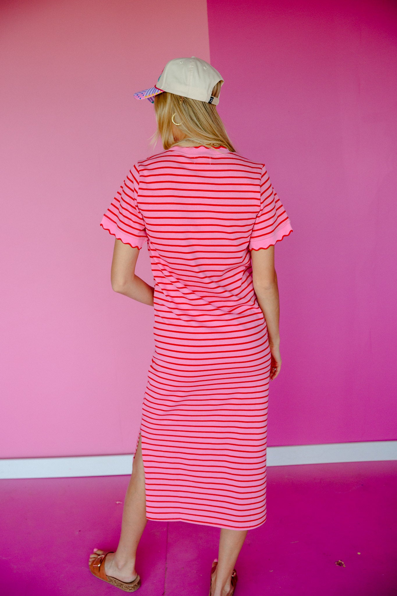 Clancey Striped Maxi Dress- Shocking Pink + True Red