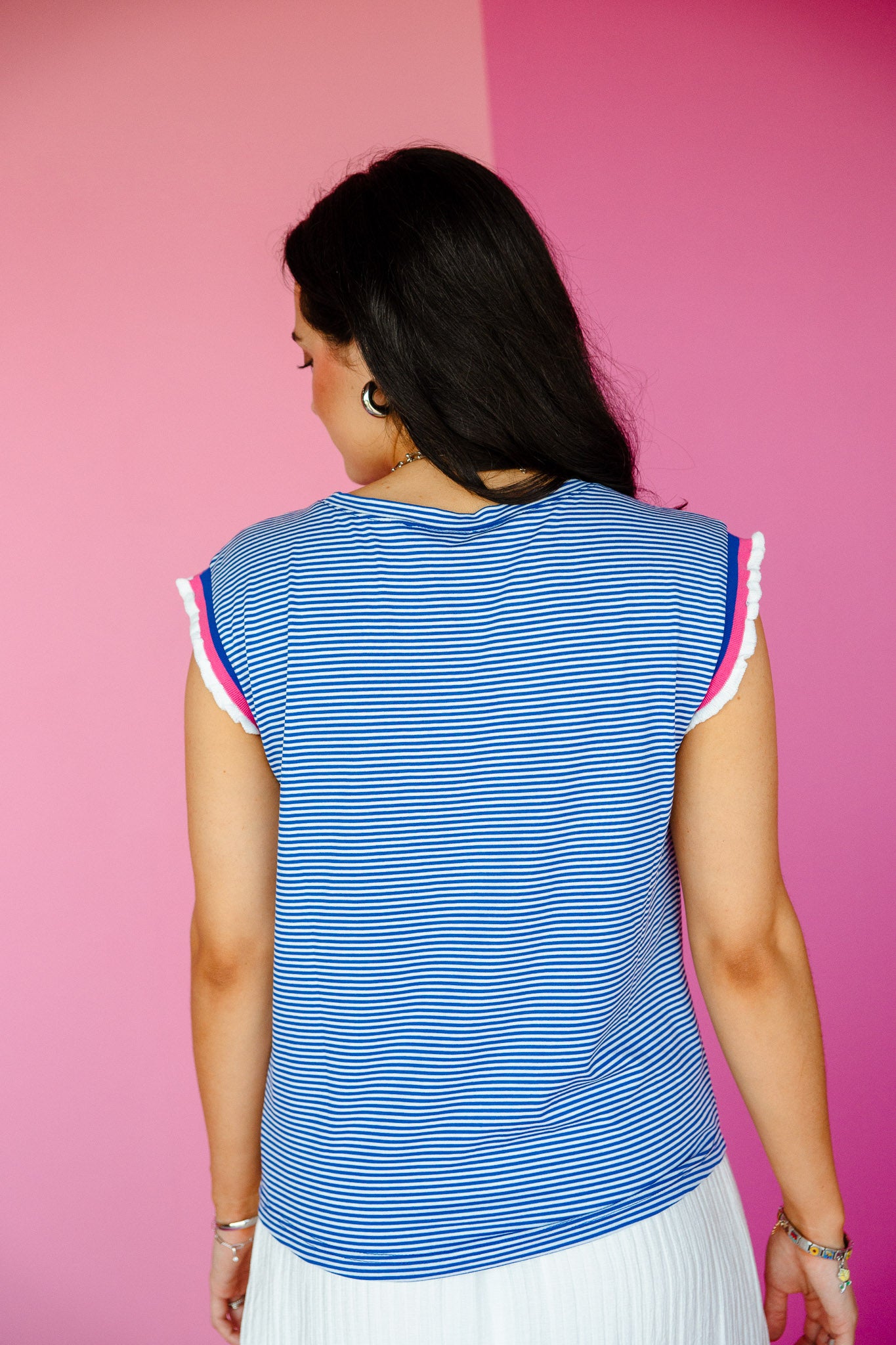 Kristina Pinstripe Top - Royal Blue + Fuchsia
