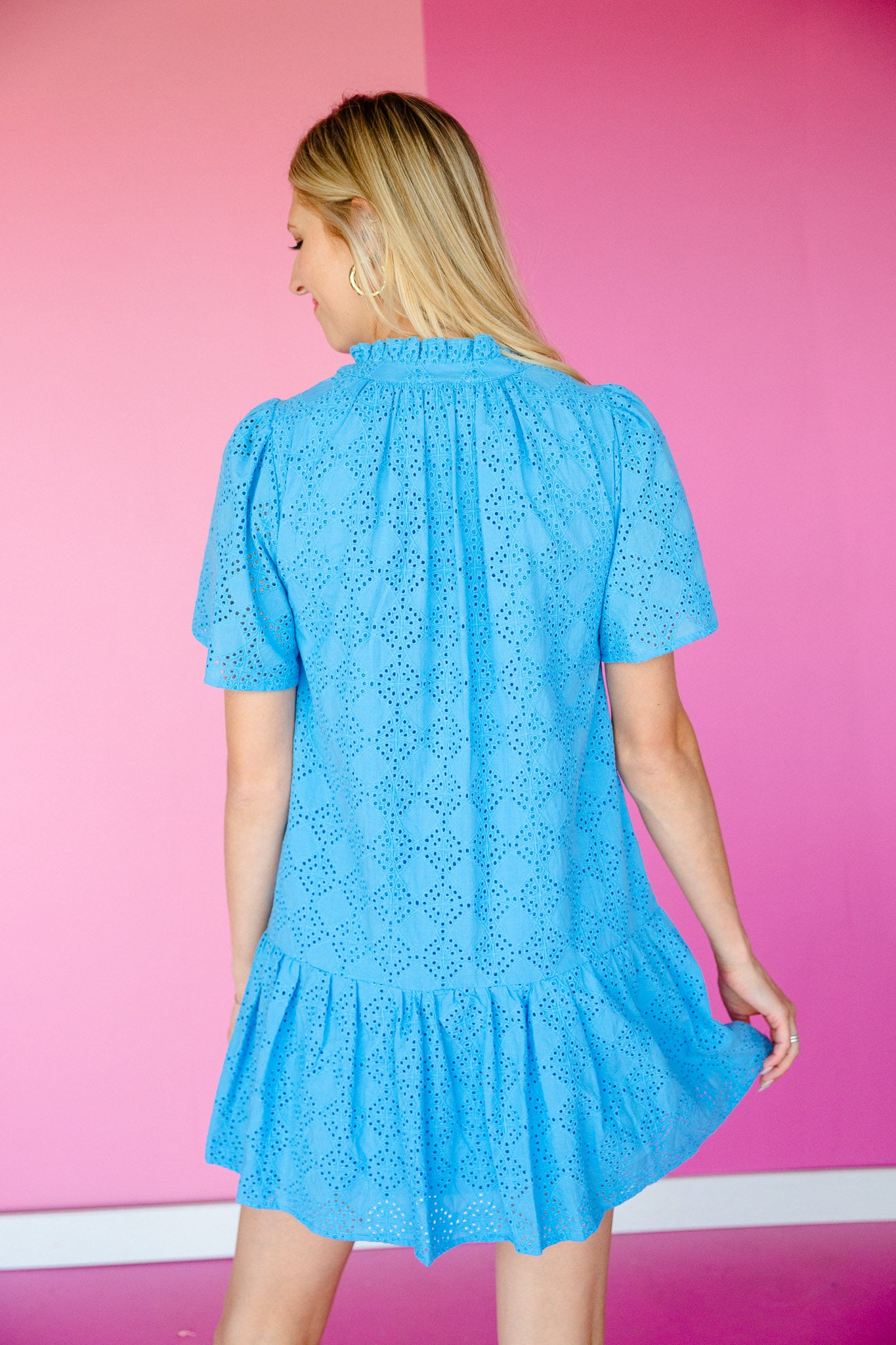 Lyra Eyelet Mini Dress - Sky Blue
