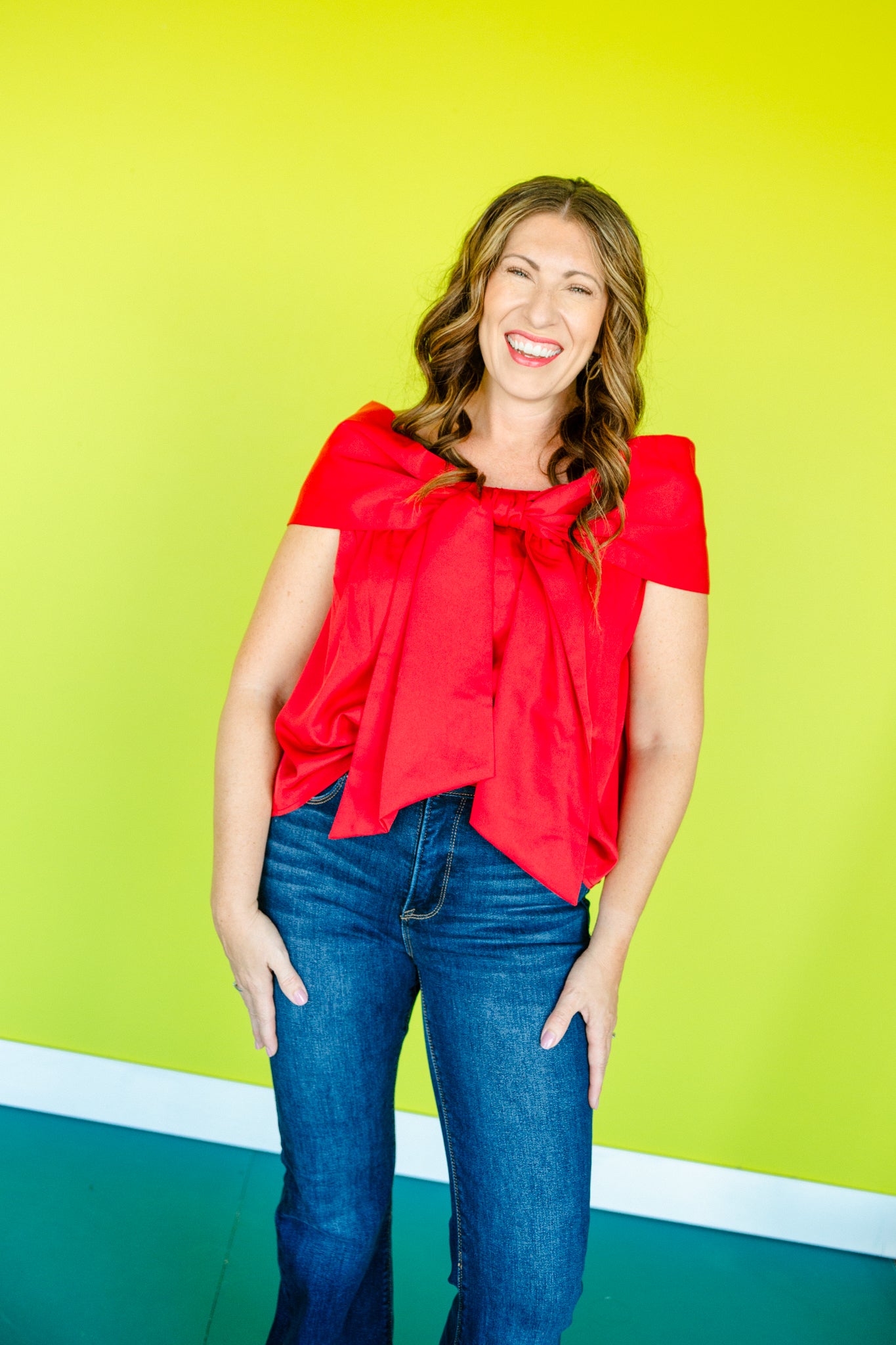 Annabelle Off Shoulder Bow Top - Brick