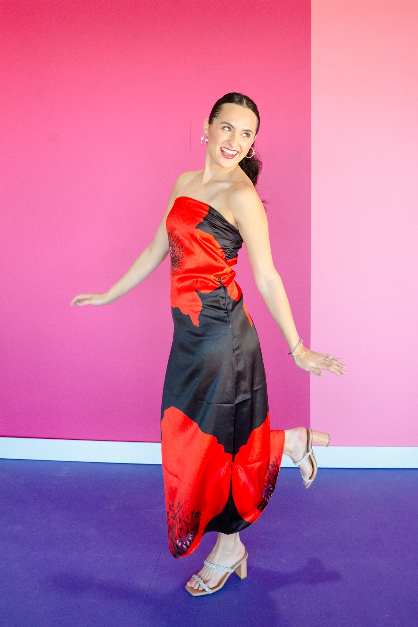 Juliette Strapless Maxi Dress - Black + True Red