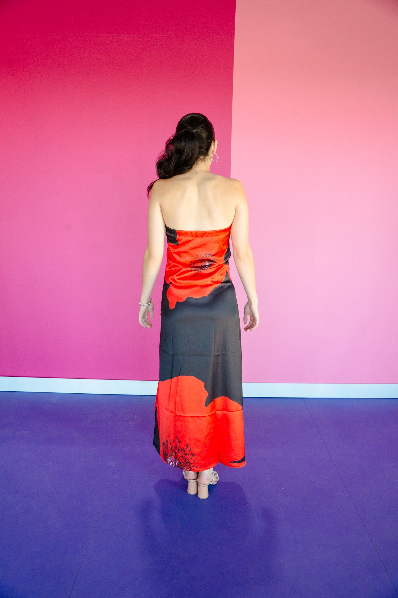 Juliette Strapless Maxi Dress - Black + True Red