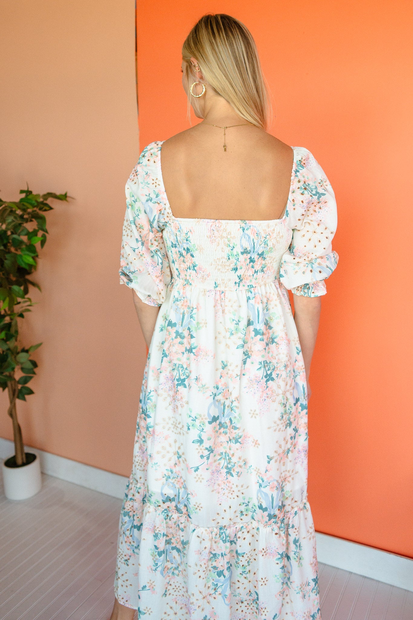 In Bloom Eyelet Maxi Dress - Cream + Salmon + Shell Pink