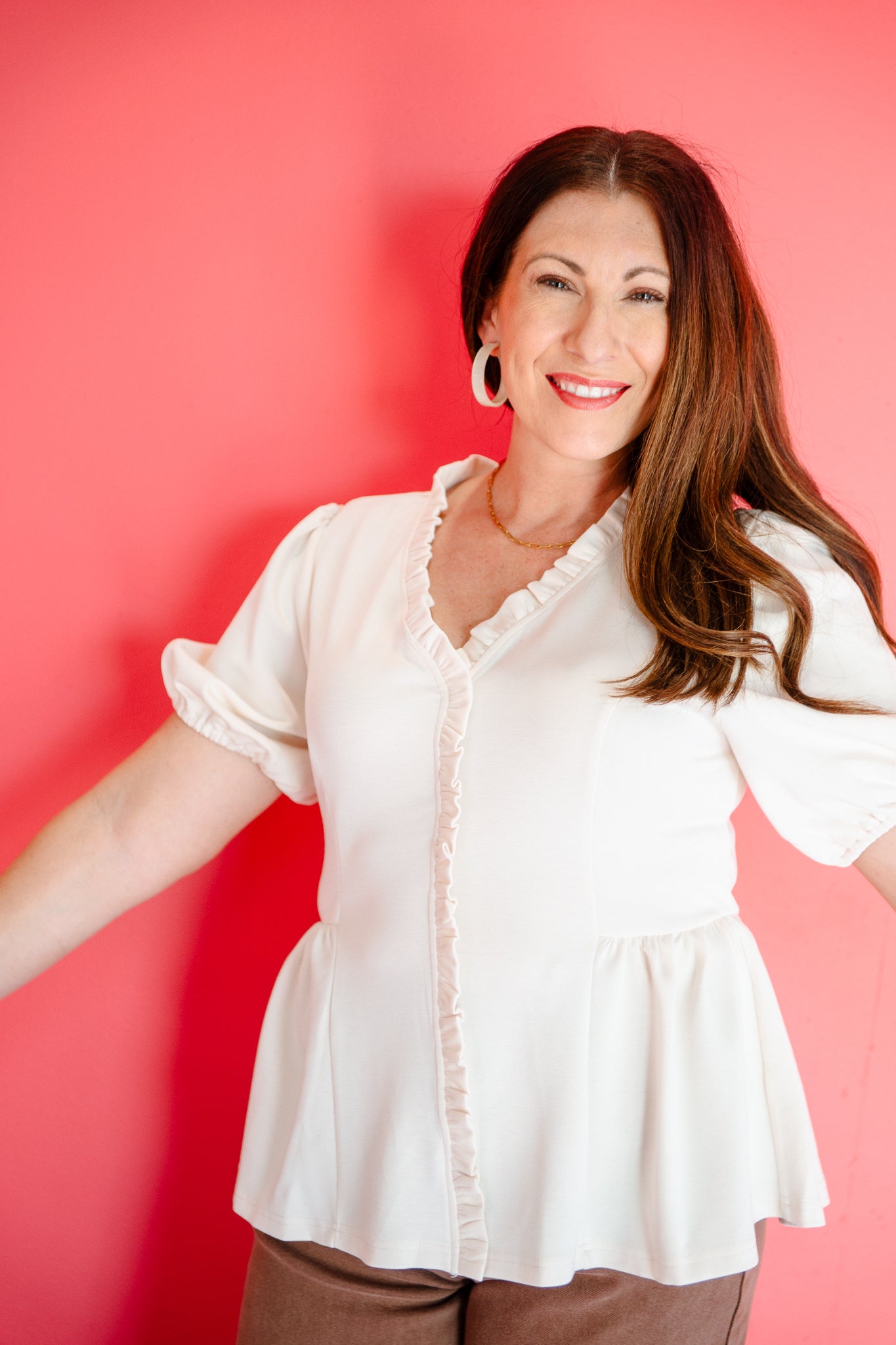 Georgie Ruffle Blouse - Oatmeal