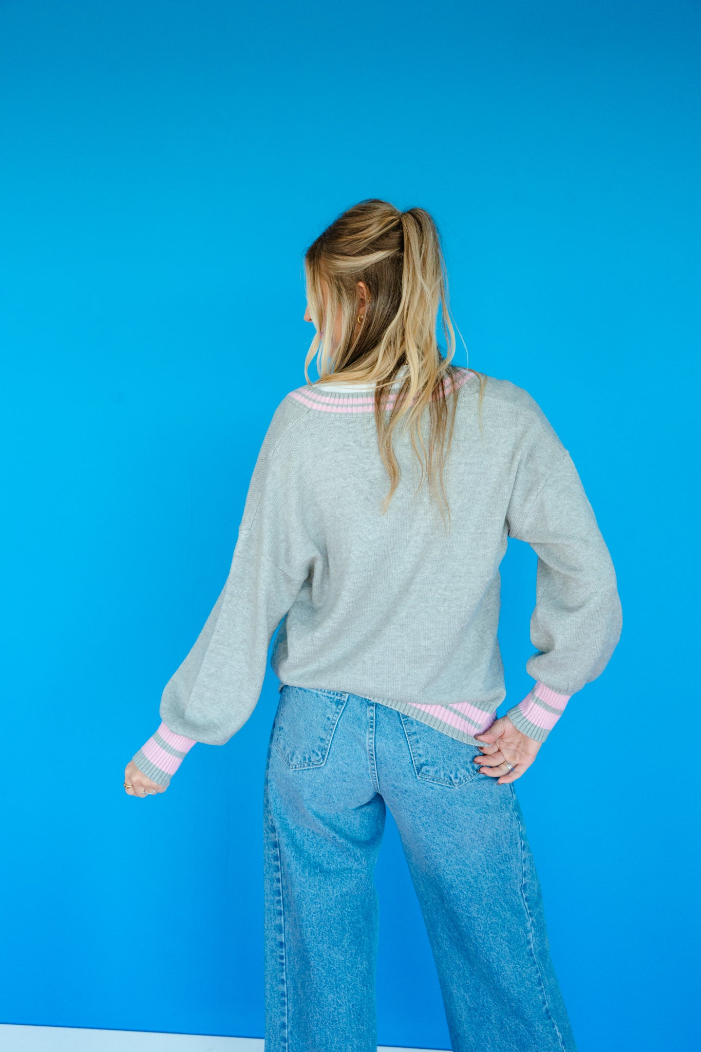 Frankie Stripe Contrast Cardigan - Warm Dove Grey