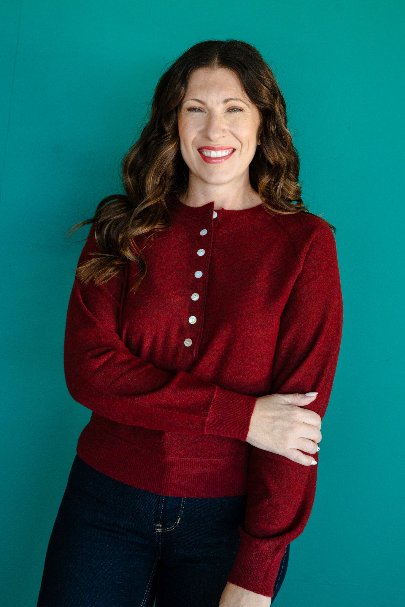 Adelaide Henley Knit Sweater - Chestnut